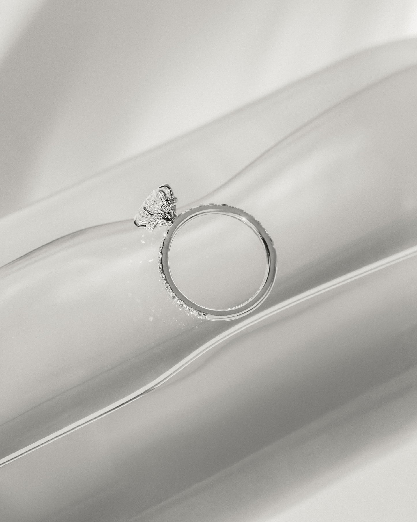 Jordanna - Pear Claw Solitaire with Wrap Around Hidden Halo and Pave Band Engagement Ring - Yellow Gold