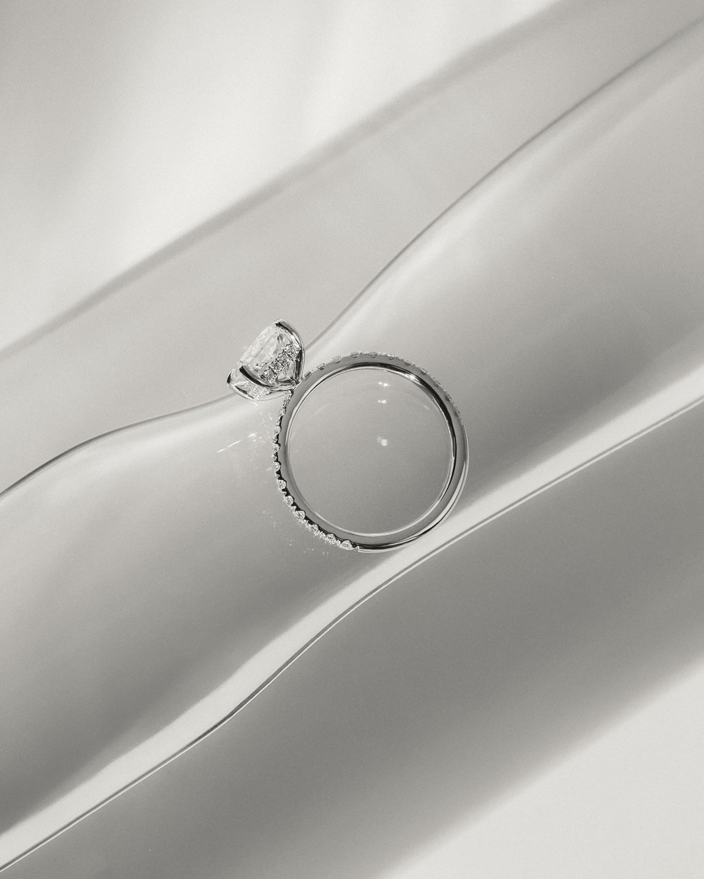 Thea - Radiant Claw Solitaire with Hidden Halo and Pave Band Engagement Ring - Platinum