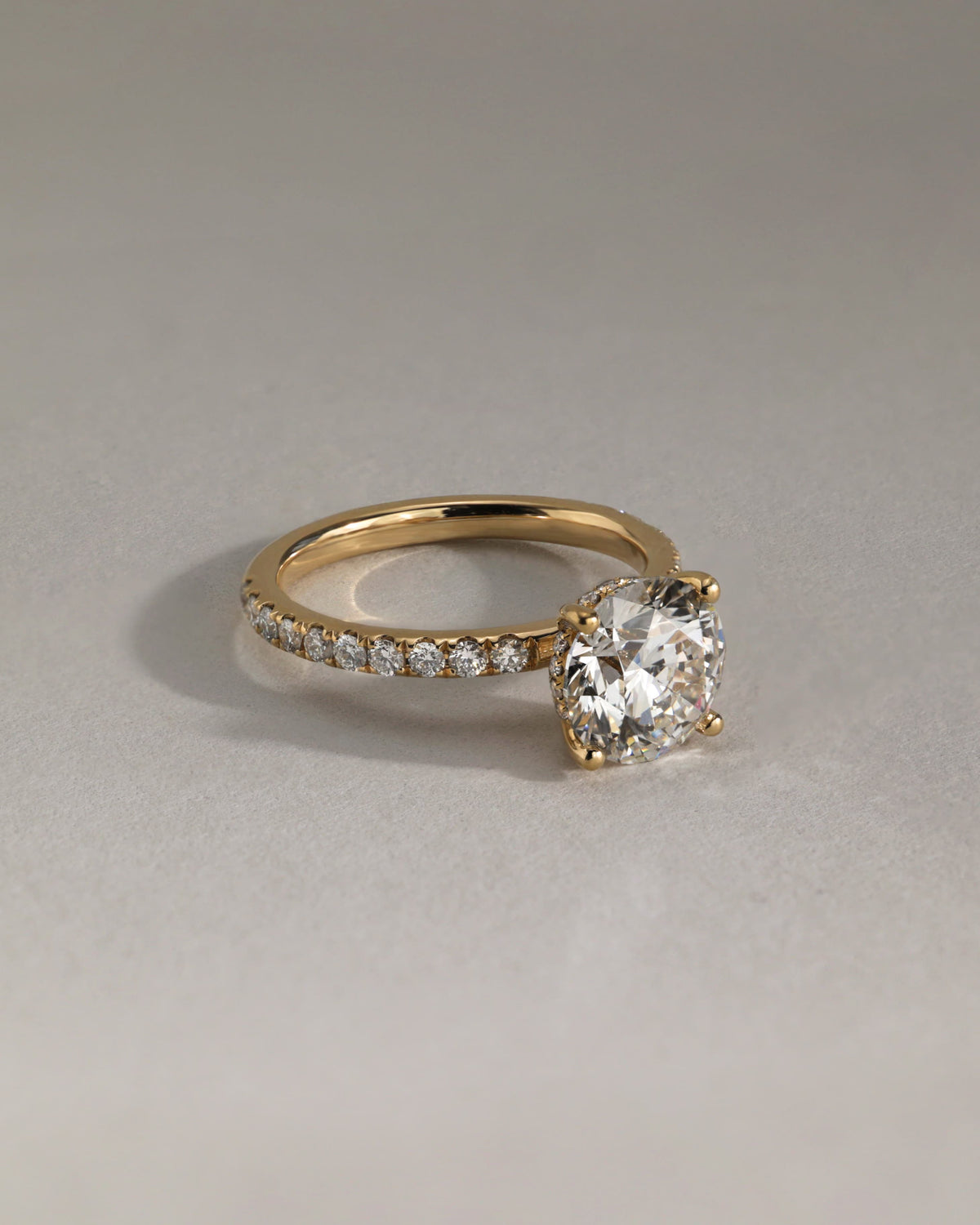 Charlie - Round Claw Solitaire with Hidden Halo and Pave Band Engagement Ring - Platinum