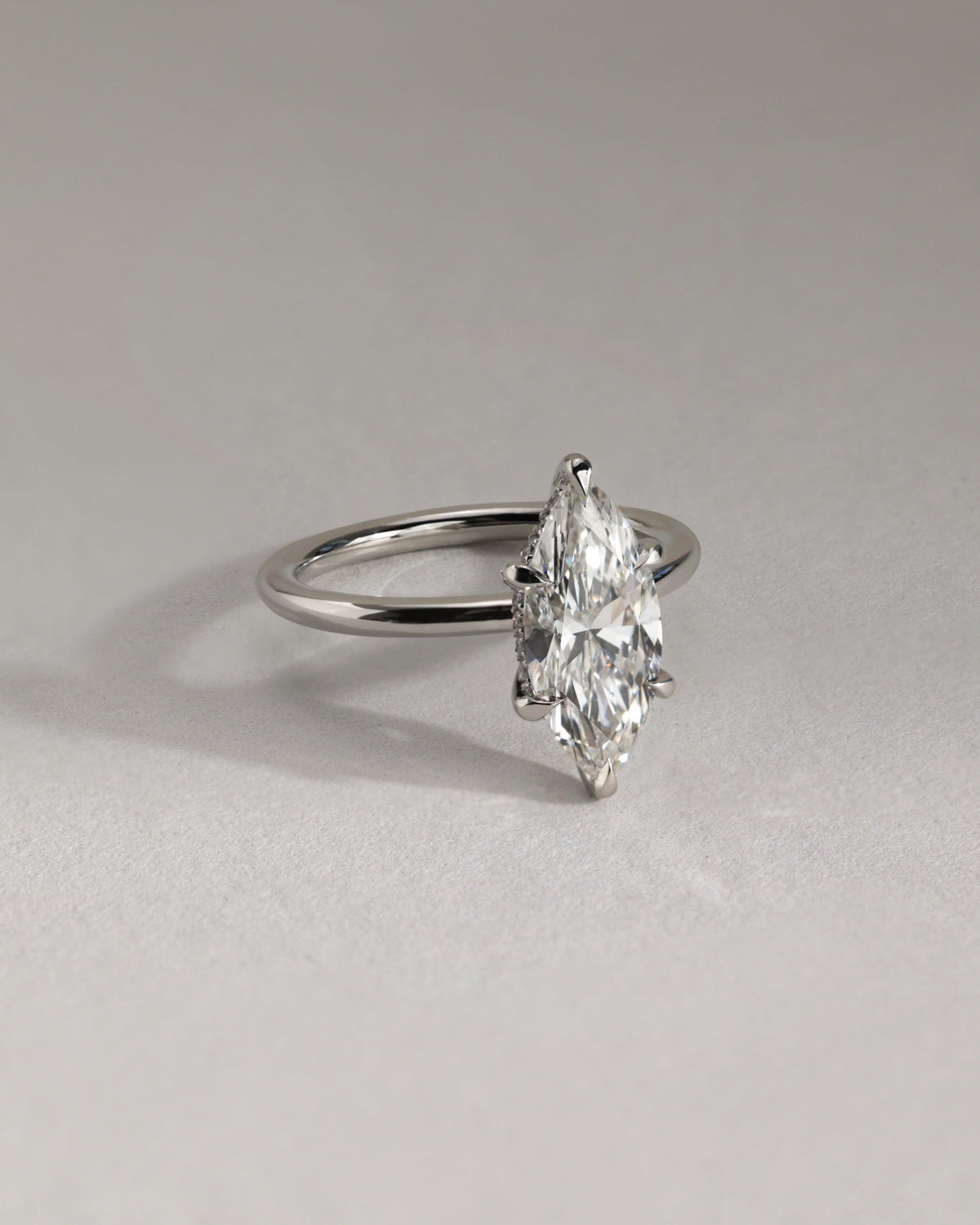 Zariyah - Marquise Claw Solitaire with Hidden Halo Engagement Ring - Platinum