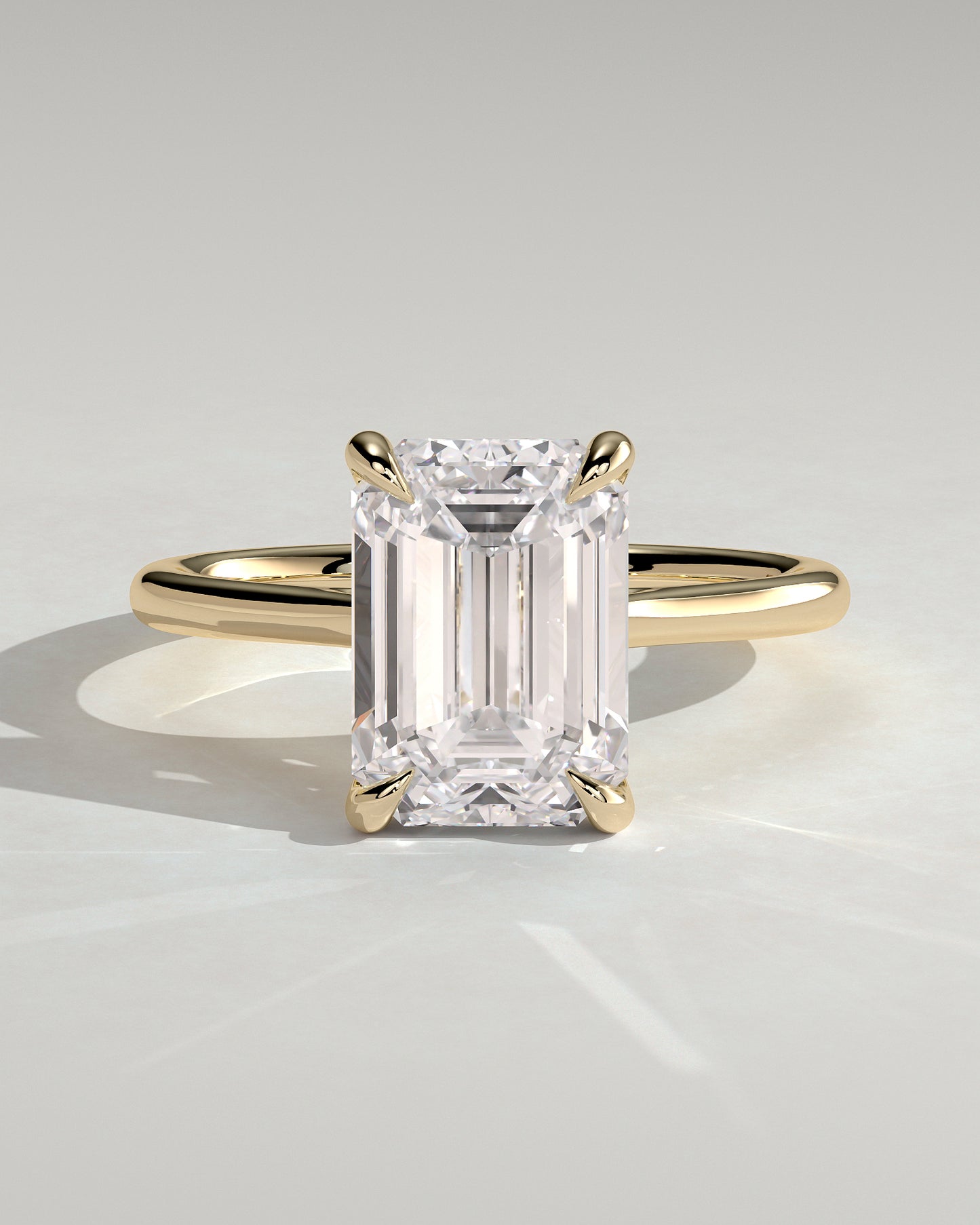 Angela - Radiant Claw Solitaire with Hidden Halo, Tapered Band and Cathedral High Setting Engagement Ring - Yellow Gold