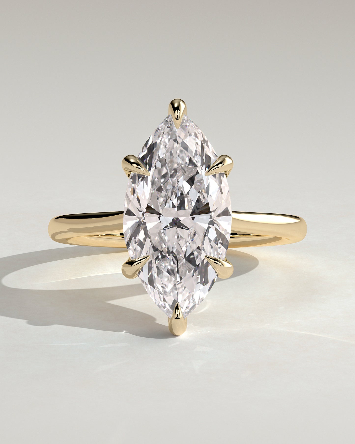 Heather - Marquise Claw Solitaire with Hidden Halo, Tapered Band and Cathedral High Setting Engagement Ring - Yellow Gold