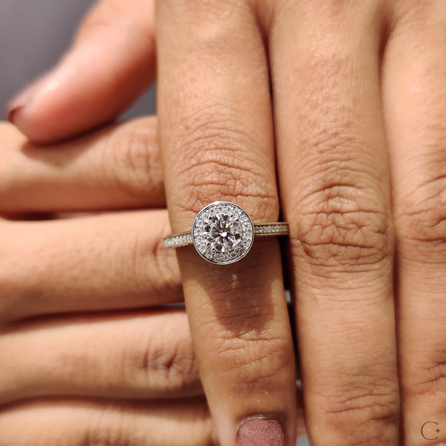 Bezel Halo Engagement Ring with Round Diamond
