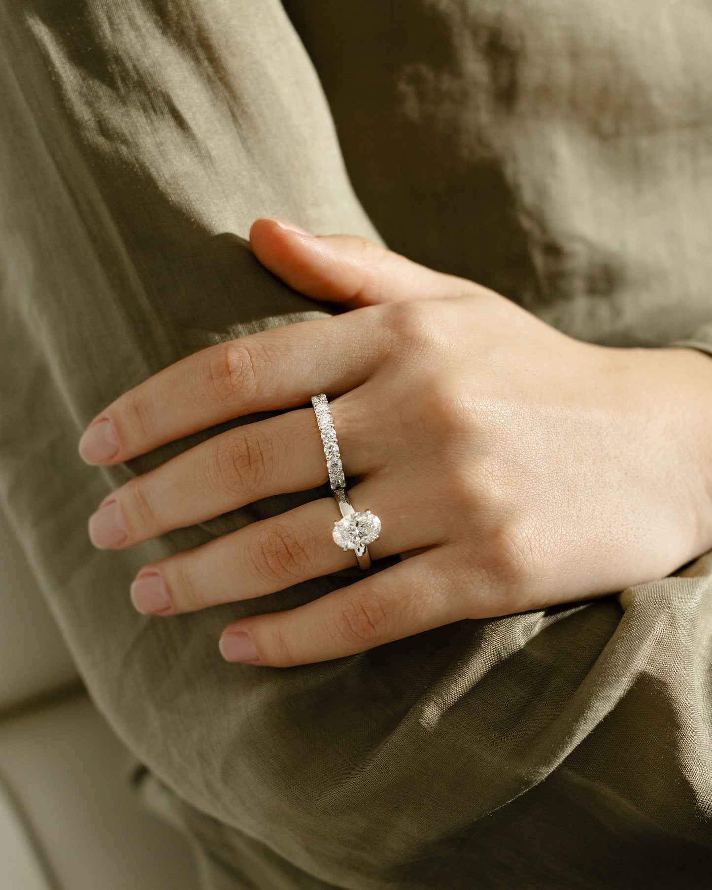 Bronte - Oval Claw Solitaire with Cigar Band and Hidden Halo Engagement Ring - Yellow Gold
