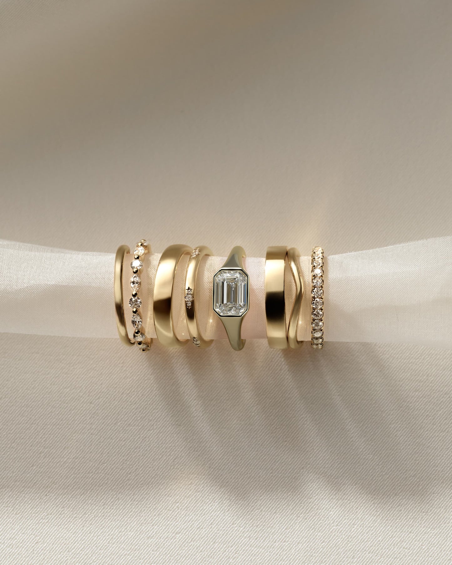 Montanah - Emerald East West Bezel Solitaire with Signet Band Engagement Ring - Yellow Gold