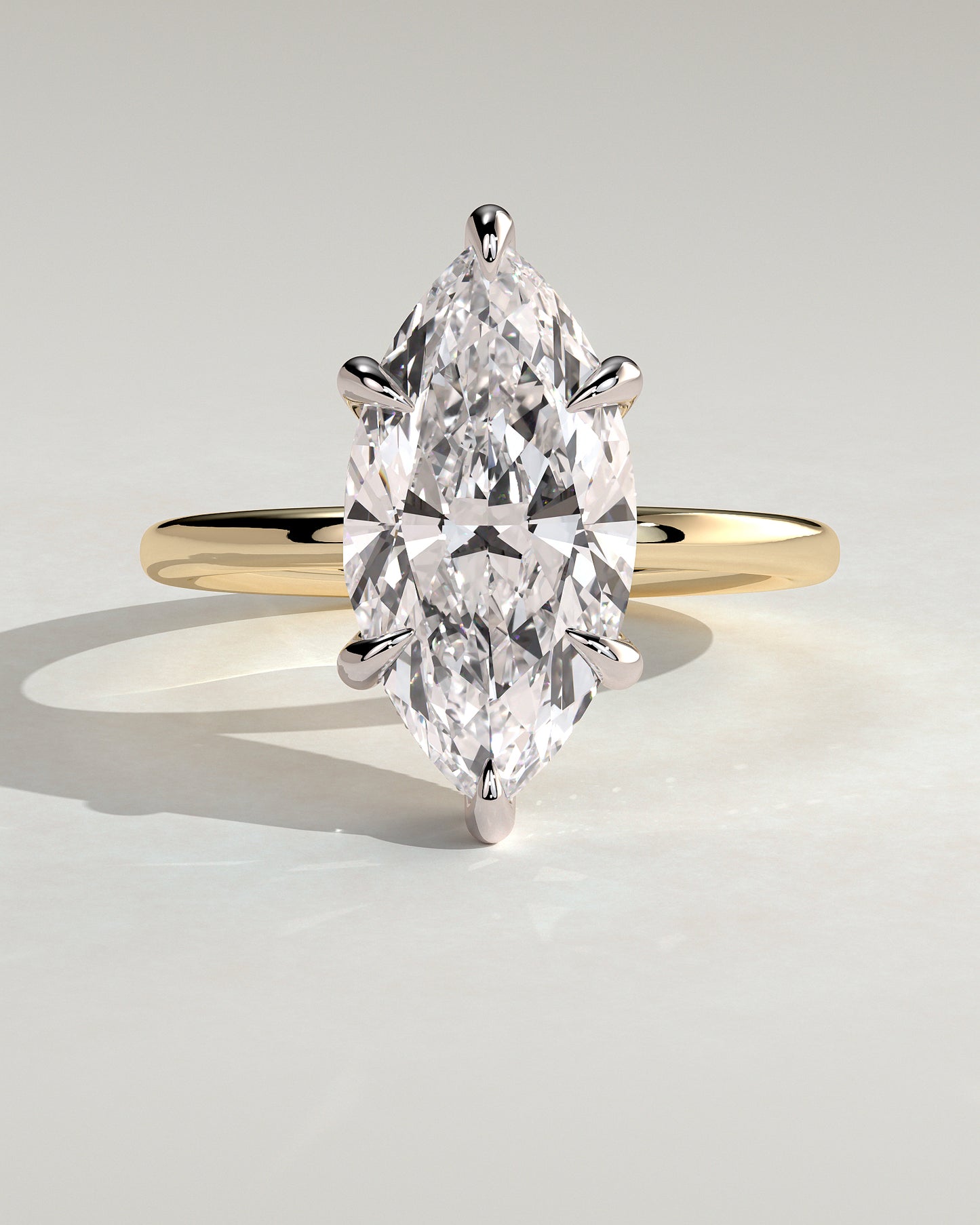 Claire - Marquise Claw Solitaire with Wrap Around Hidden Halo Engagement Ring - Yellow Two-Tone