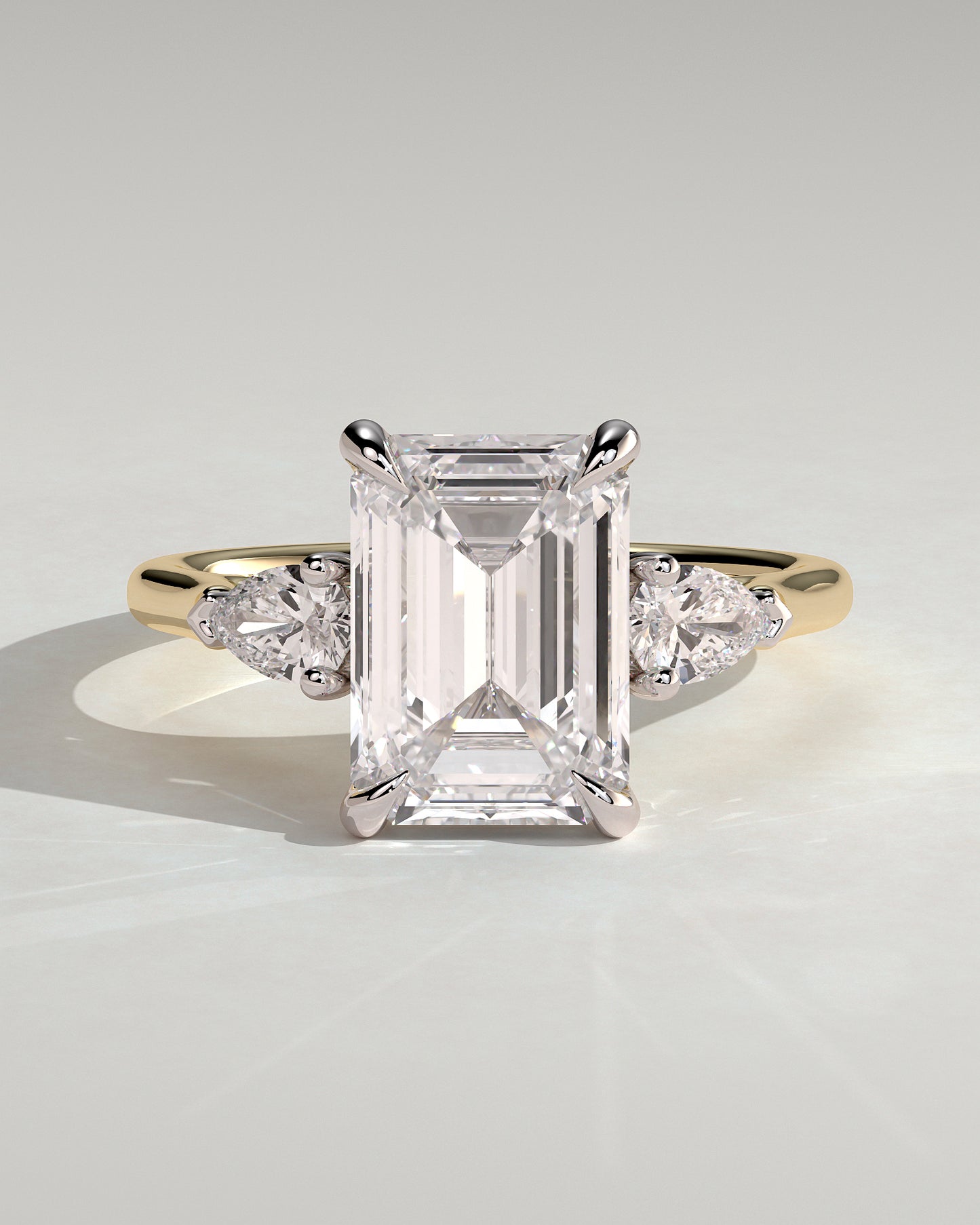 Davina - Emerald Claw Trilogy with Pear Side Stones and Cathedral Setting Engagement Ring - Yellow Two-Tone