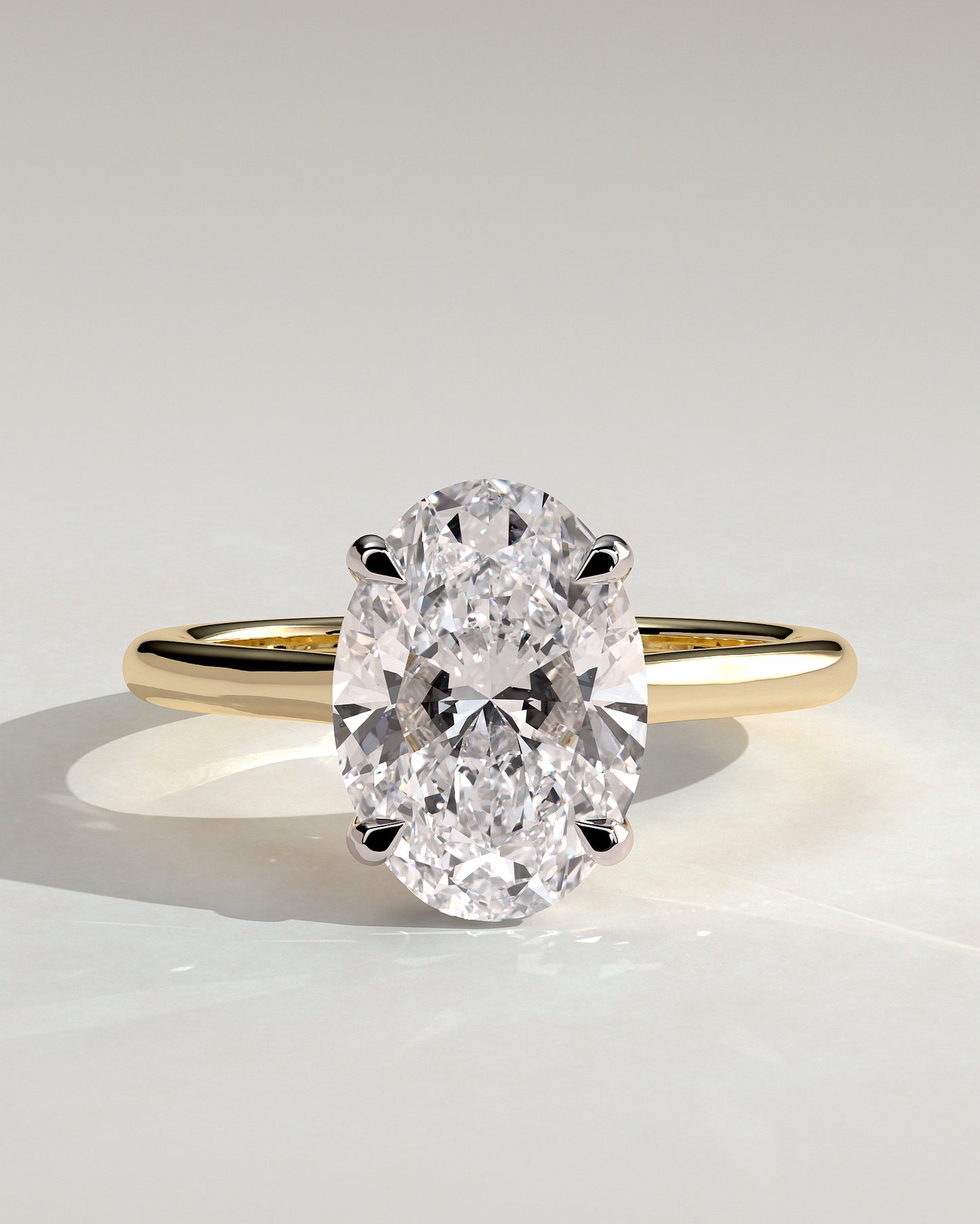 Hilary - Oval Claw Solitaire with Cathedral High Setting Engagement Ring - Yellow Two-Tone