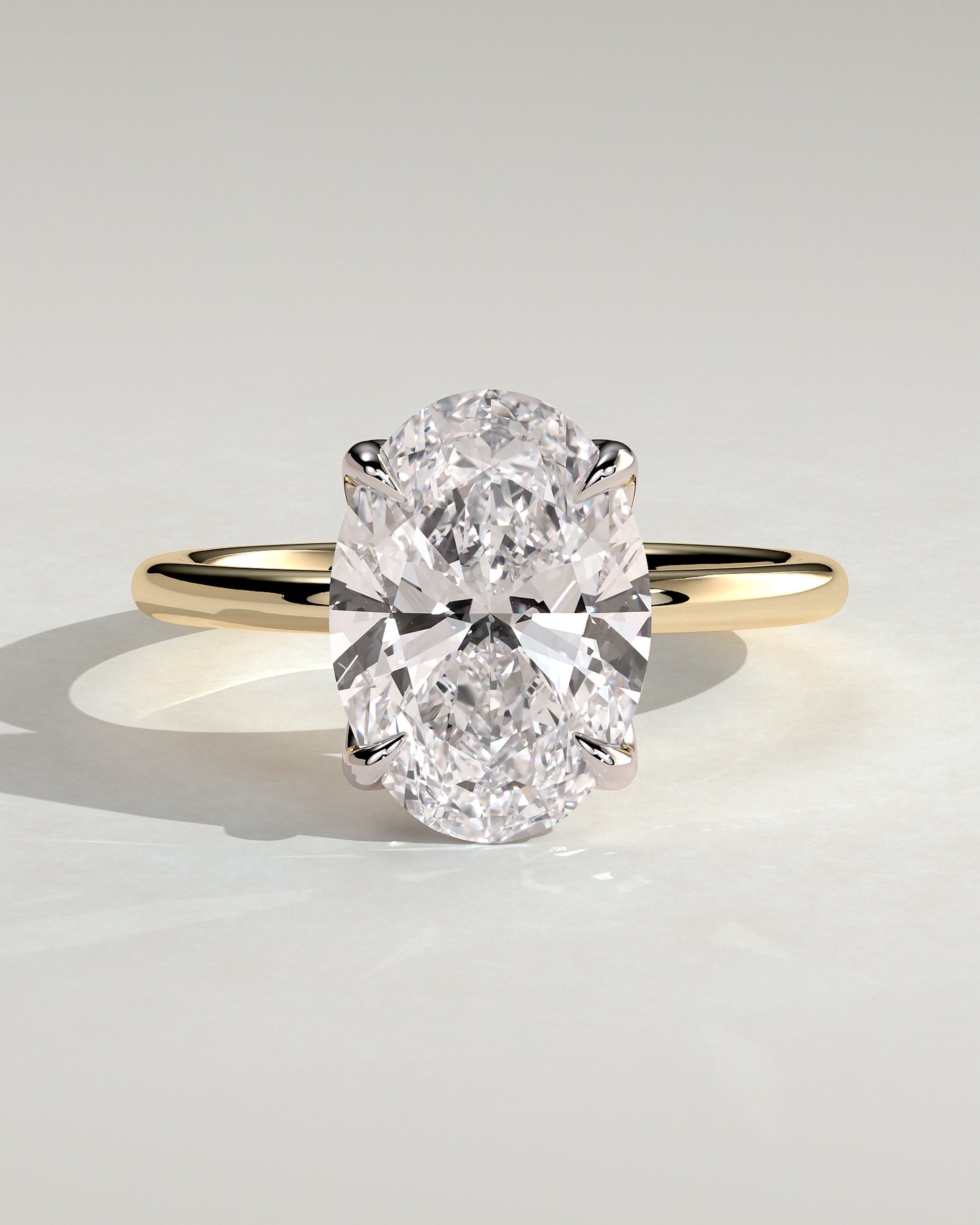 Aurelie - Oval Claw Solitaire with Petal Gallery and Accent Leaf Detail Engagement Ring - Yellow Two-Tone
