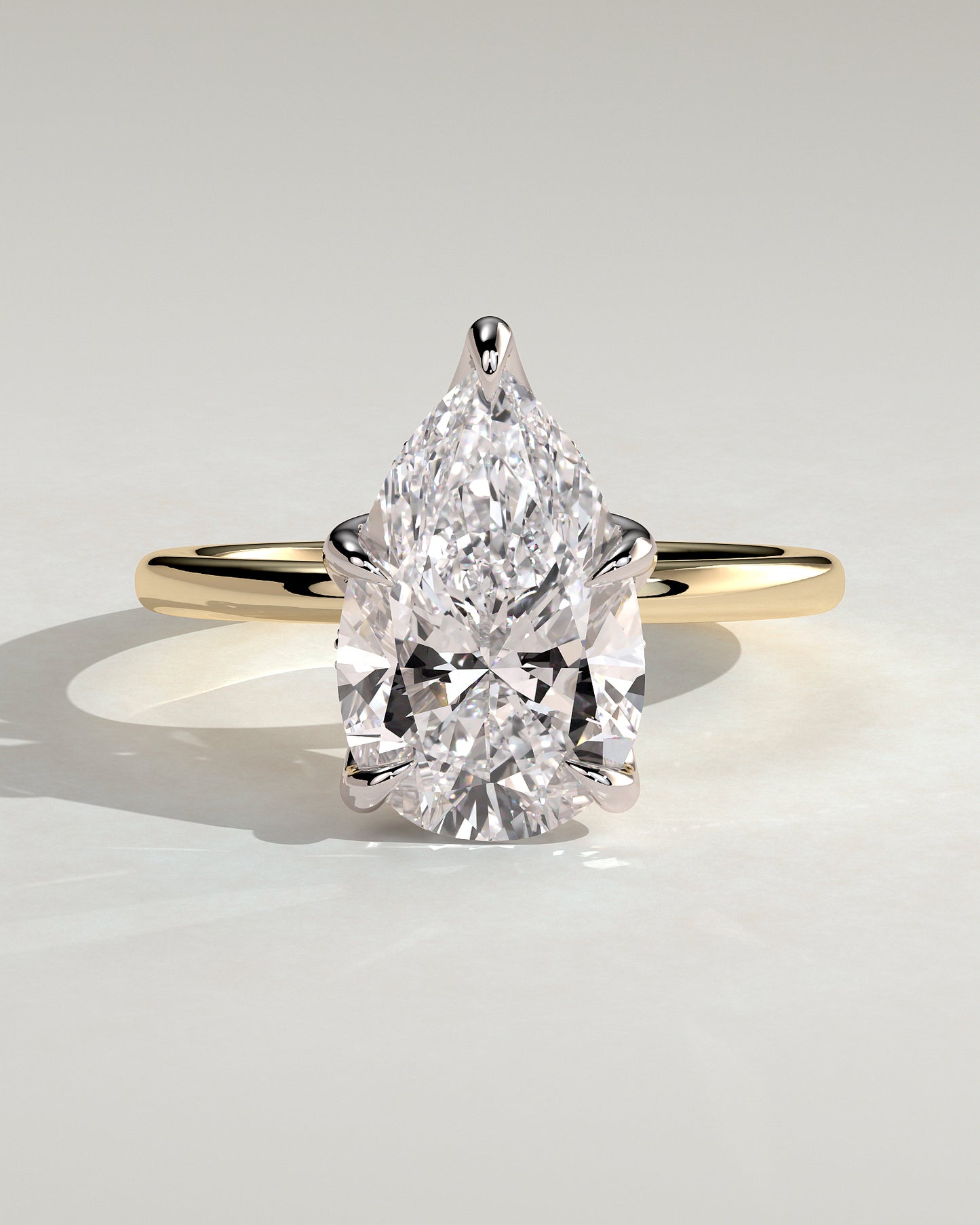Blossom - Pear Claw Solitaire with Petal Gallery and Accented Tiara Detail Engagement Ring - Yellow Two-Tone