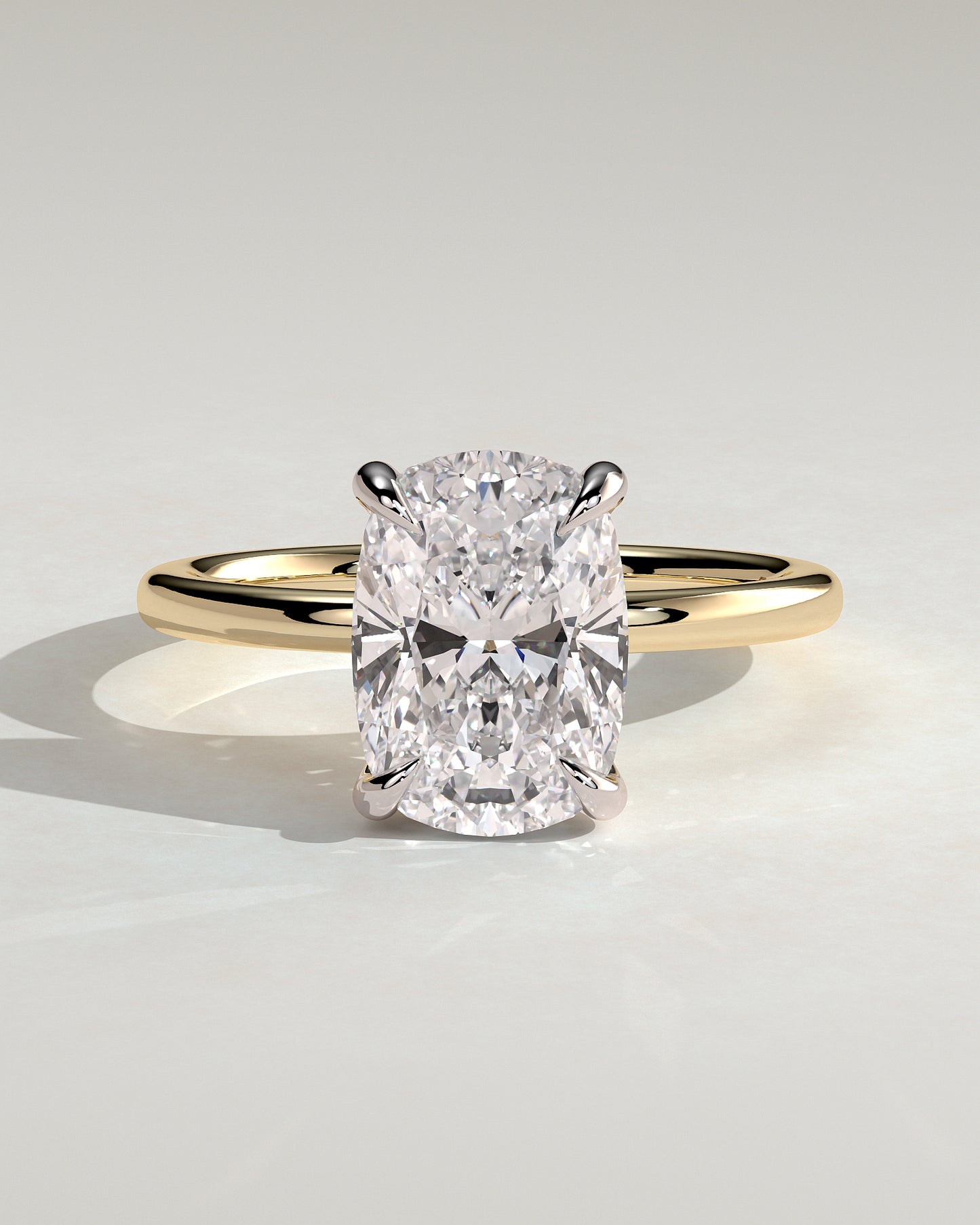 Ava - Elongated Cushion Claw Solitaire with Hidden Halo Engagement Ring - Yellow Two-Tone