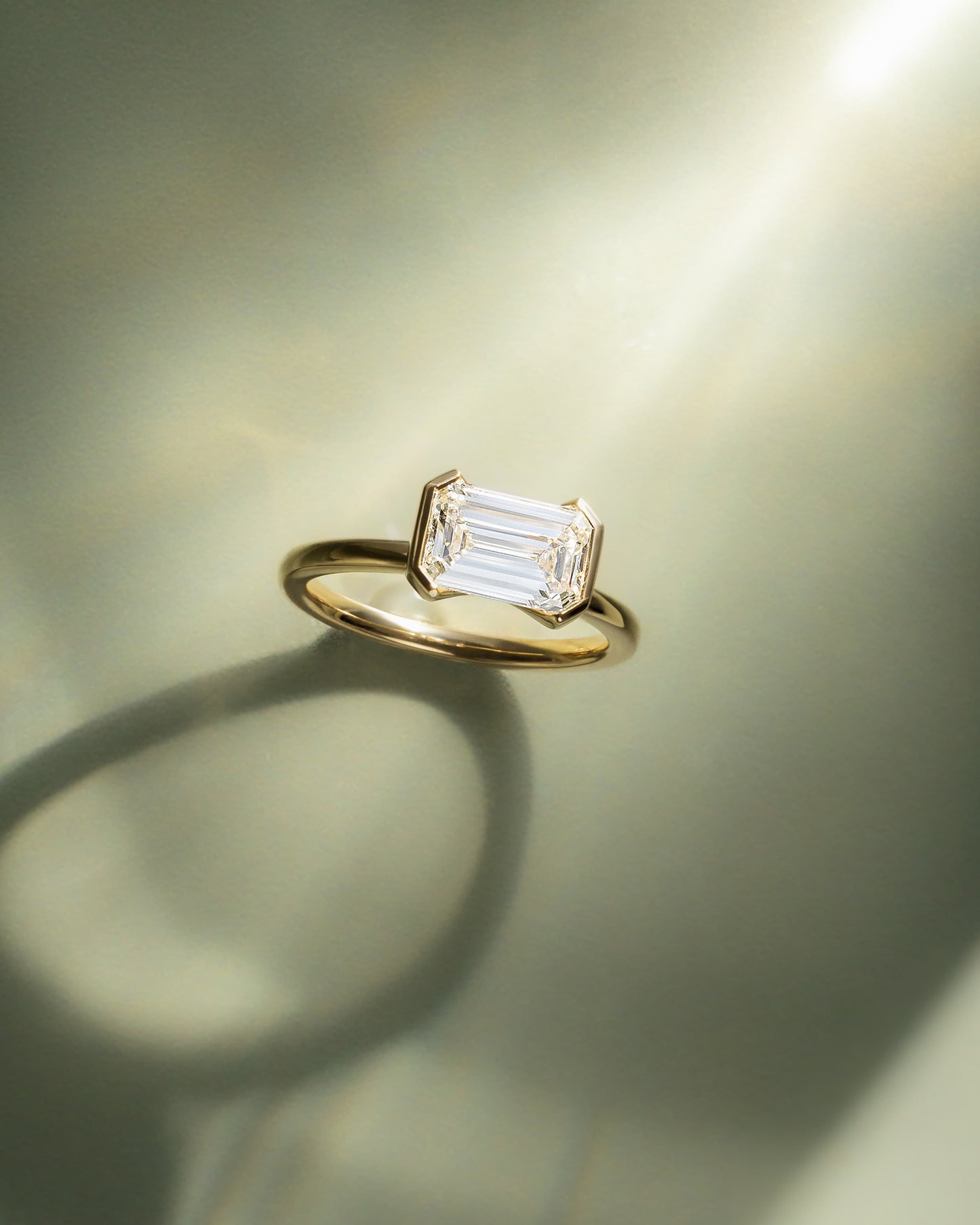 Jodie - Emerald East West Half Bezel Solitaire Engagement Ring - White Gold