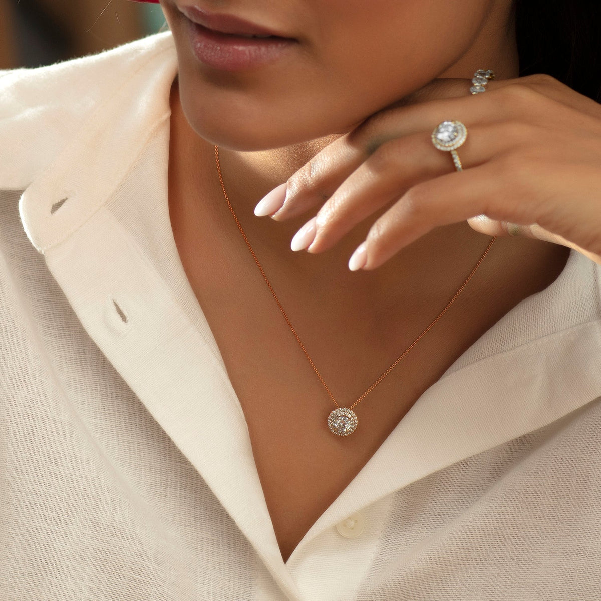 Quaint Double Halo Round Pendant