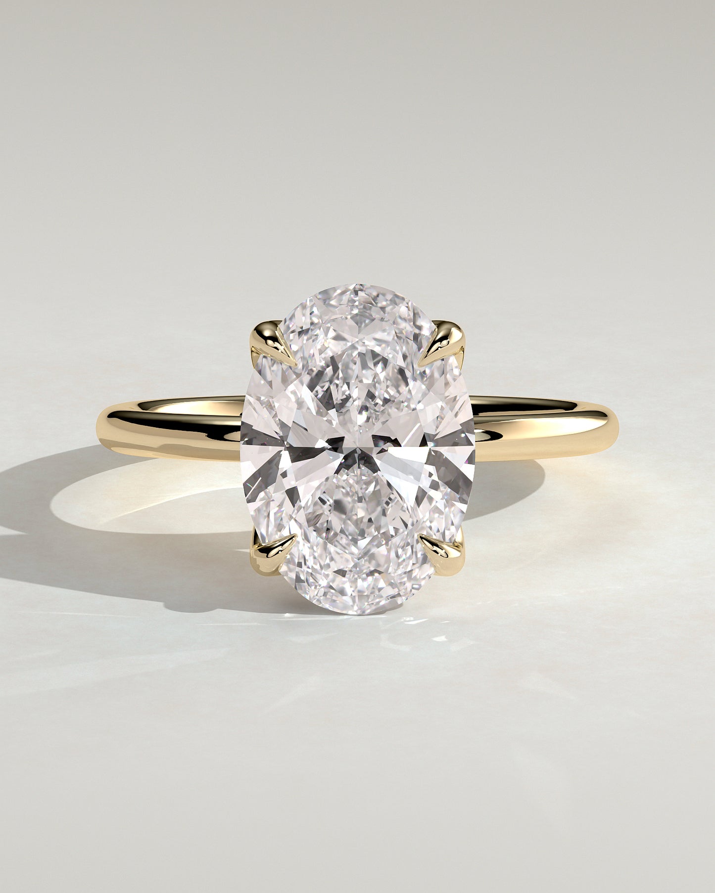Aurelie - Oval Claw Solitaire with Petal Gallery and Accent Leaf Detail Engagement Ring - Yellow Gold