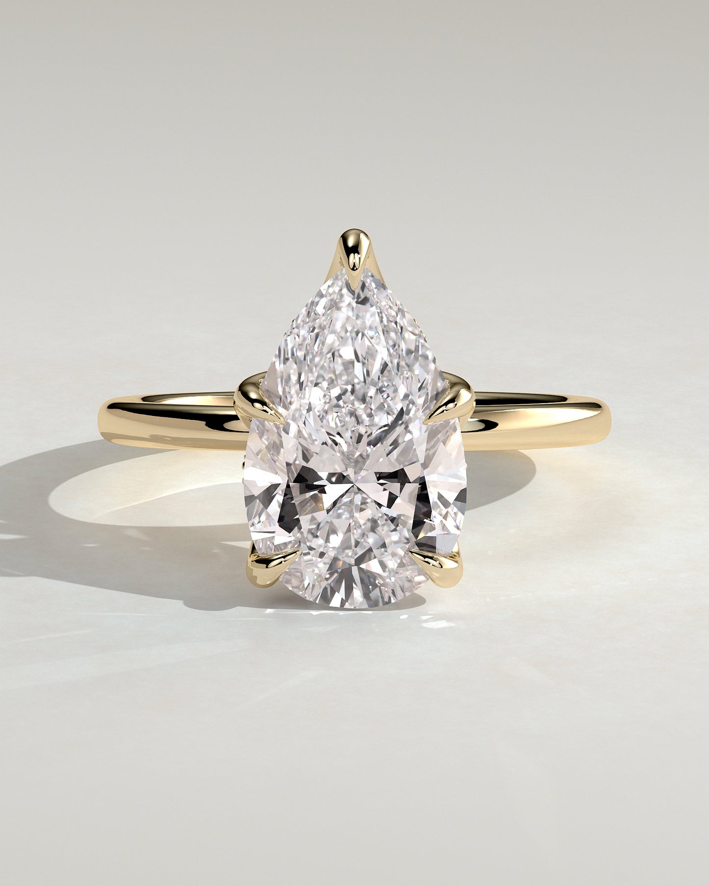 Blossom - Pear Claw Solitaire with Petal Gallery and Accented Tiara Detail Engagement Ring - Yellow Gold