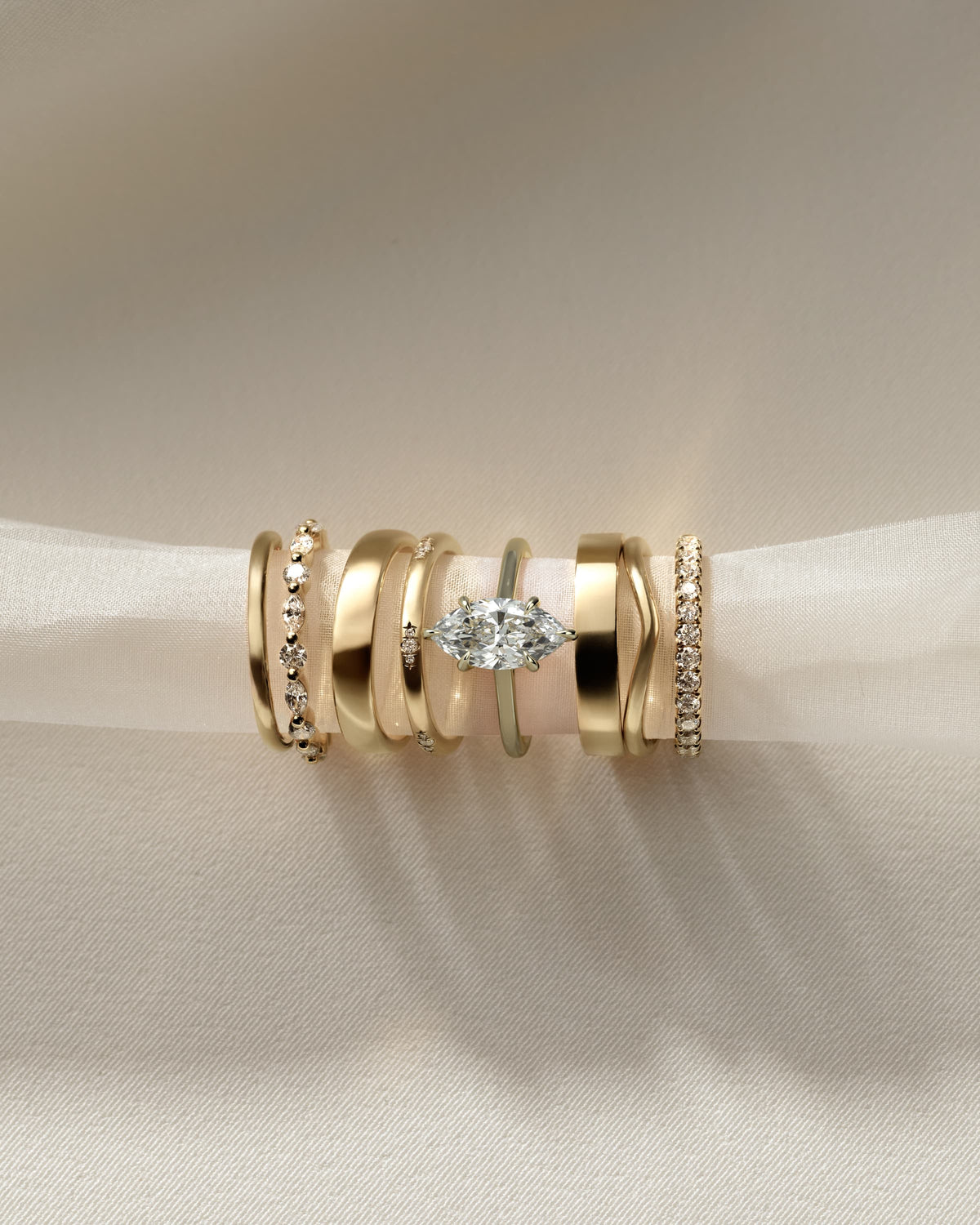 Jenna - Marquise Claw Solitaire with Hidden Halo and Cathedral High Setting Engagement Ring - Yellow Gold