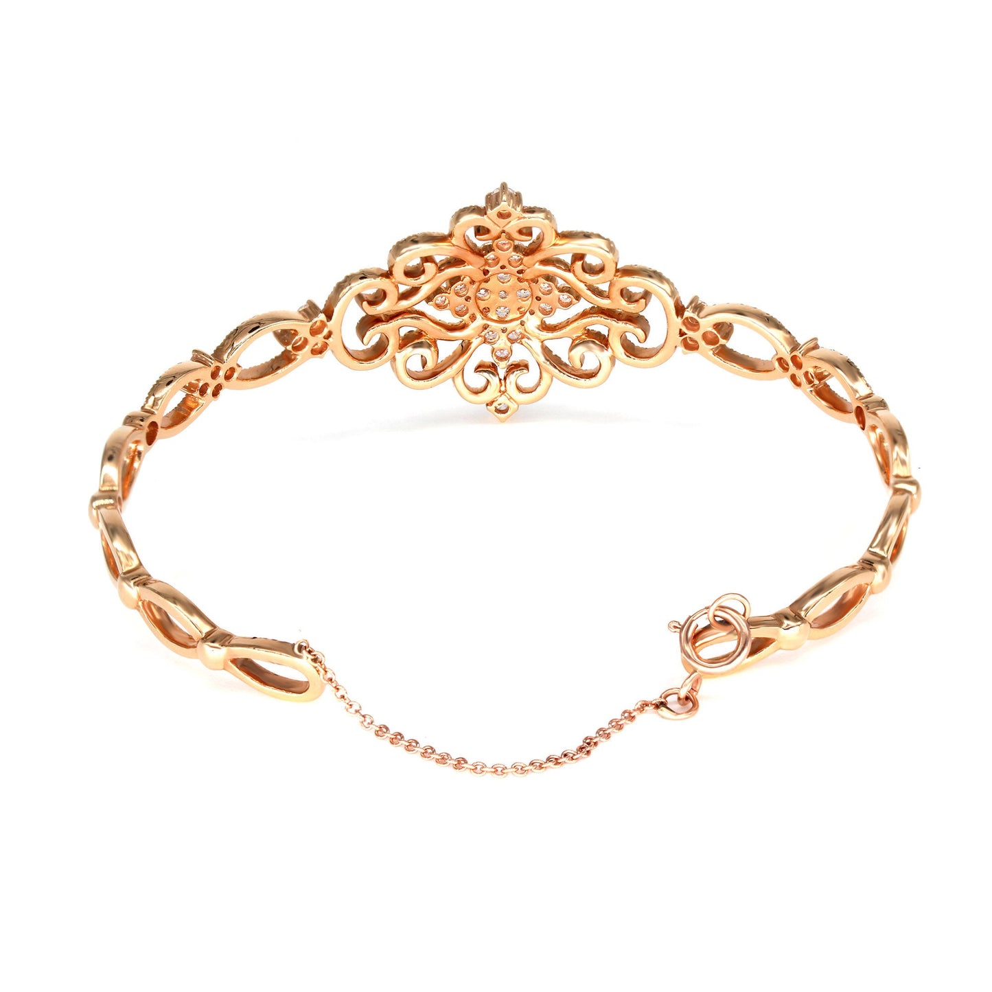1.95ctw Diamond Vintage Cuff Bracelet With Security Chain - 18K White Gold