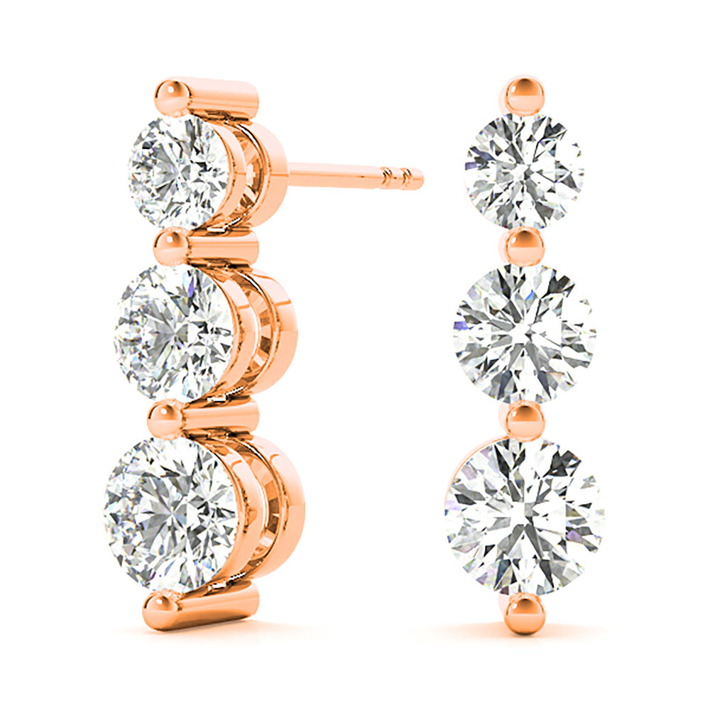 1.00 ctw Diamond Three Stone Drop Earrings