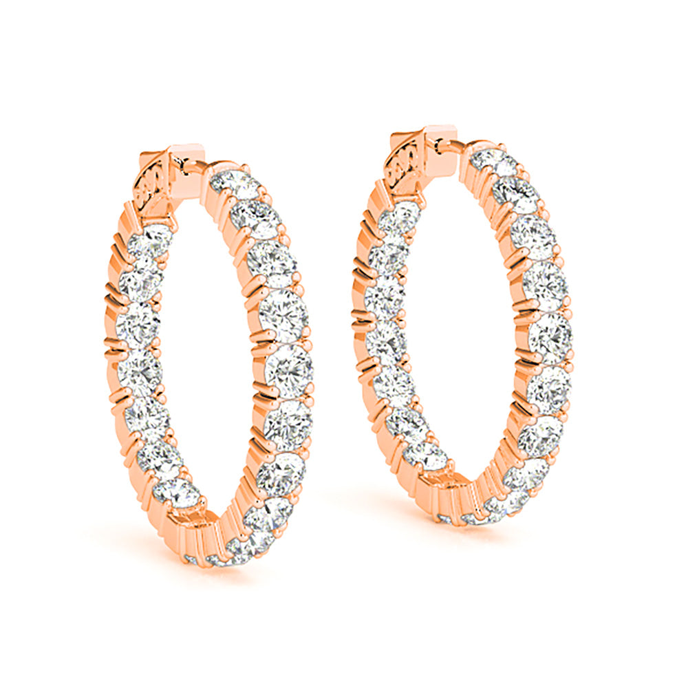 Classic 6.00 ctw Diamond Hoop Earrings Inside-Out - 14K Rose Gold - E-F Color VS1-VS2 Clarity