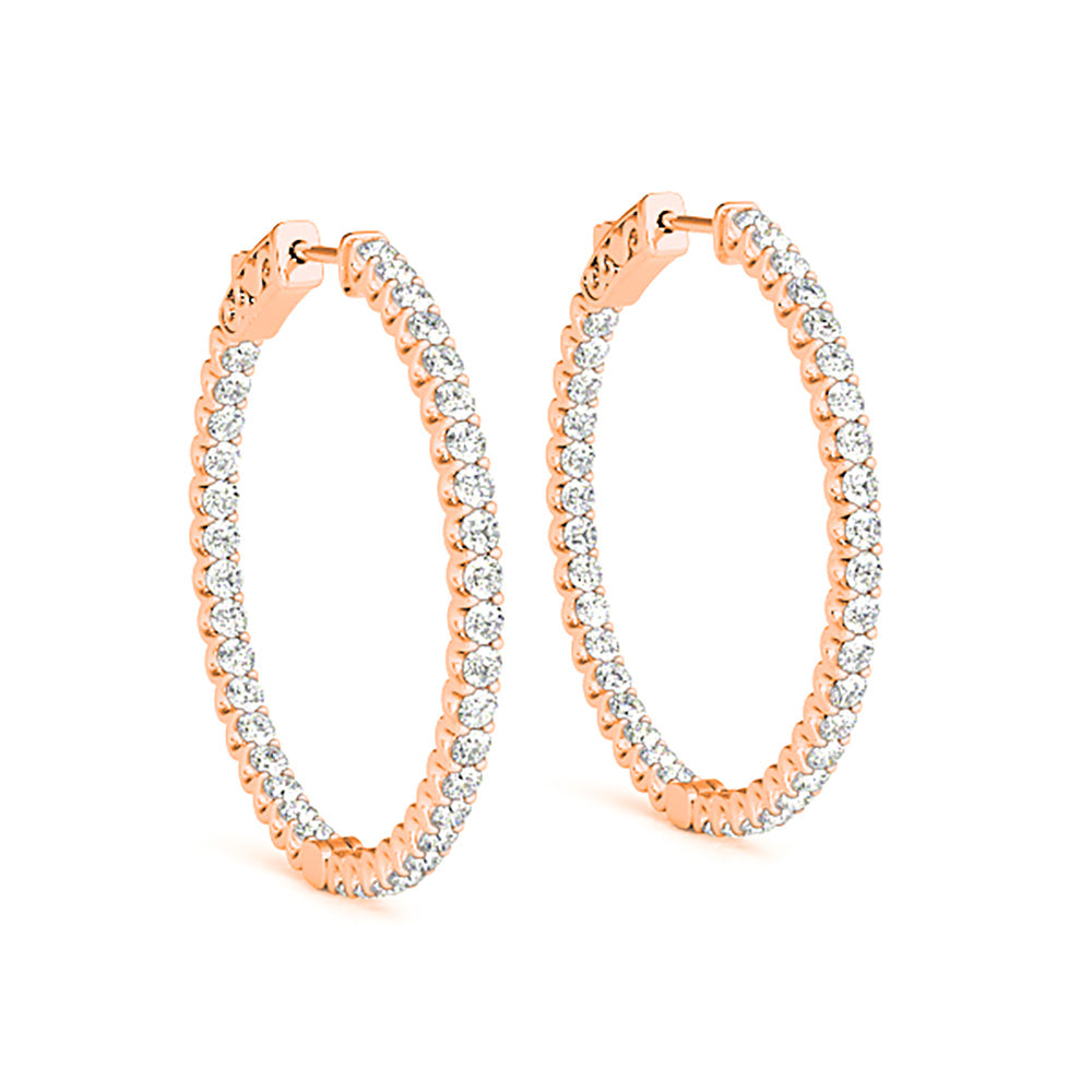 Inside-Out 1.50 ctw Diamond Hoop Earrings "U" Prong Set - 14K Rose Gold - E-F Color VS1-VS2 Clarity