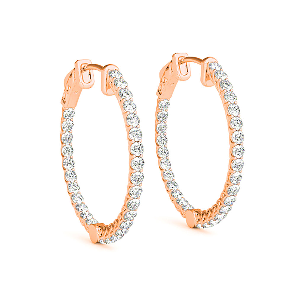 2.00 ctw Diamond Hoop Earrings Inside-Out Style - 14K Rose Gold - E-F Color VS1-VS2 Clarity