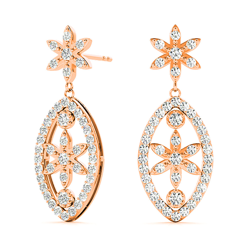 0.50 ctw Diamond Drop Flower Earrings - Platinum 950