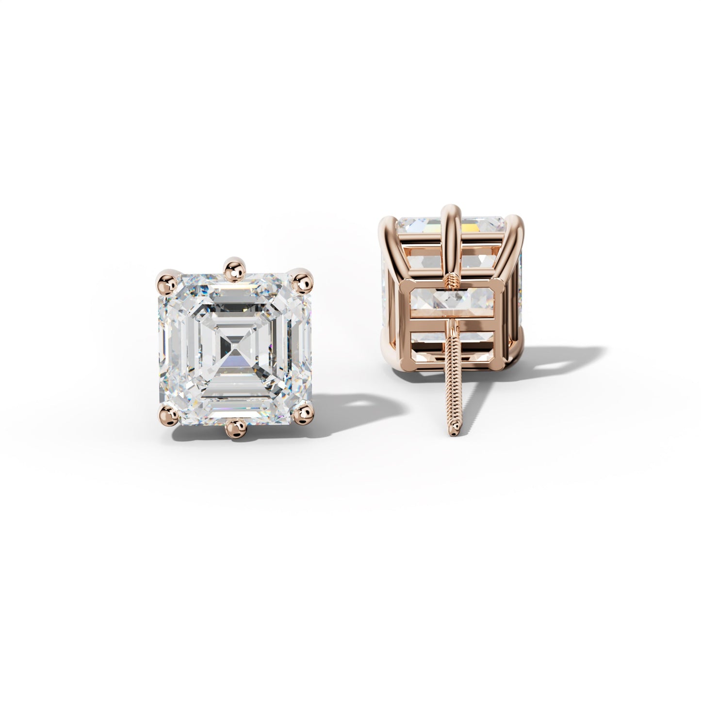 Asscher Diamond Stud Earrings With Six Classic Prongs - 1/2 - Platinum 950