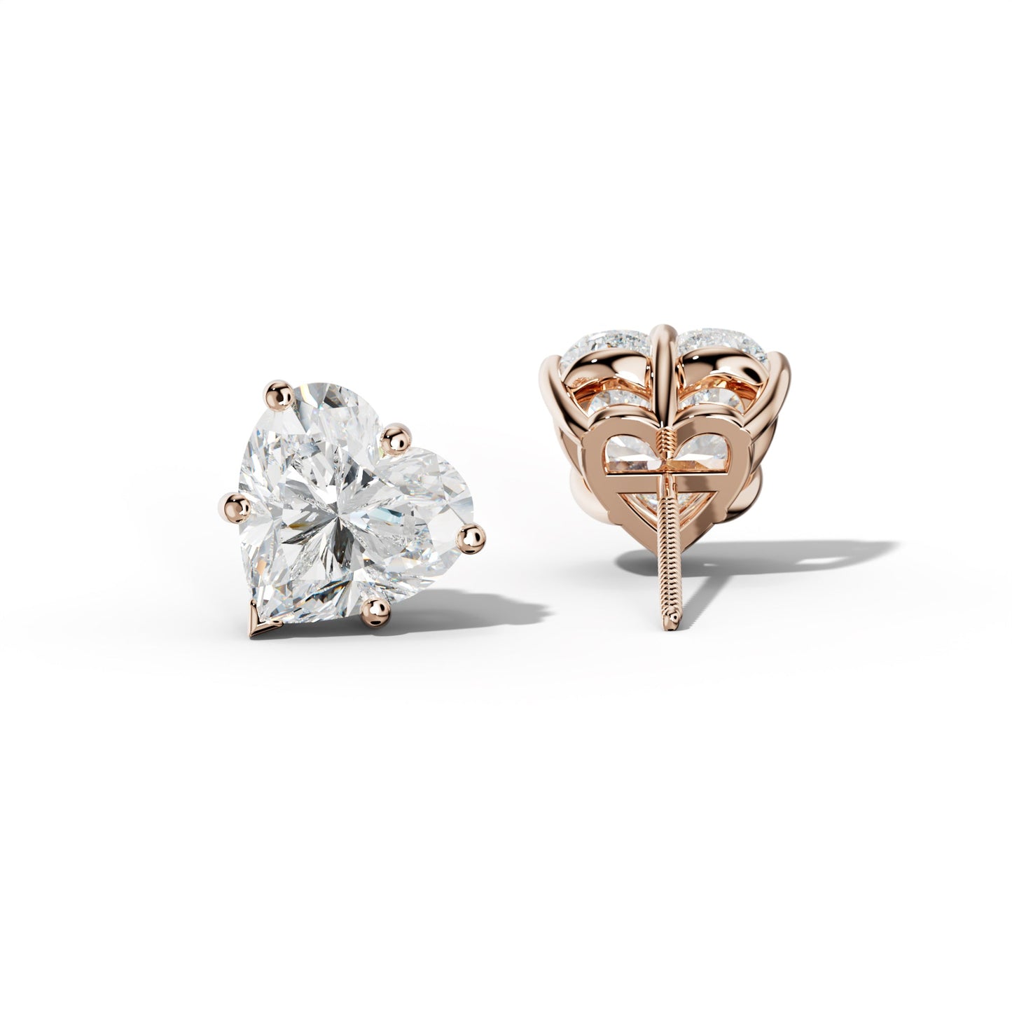 Heart Diamond Stud Earrings With Classic And V Prongs - 1/2 - Platinum 950