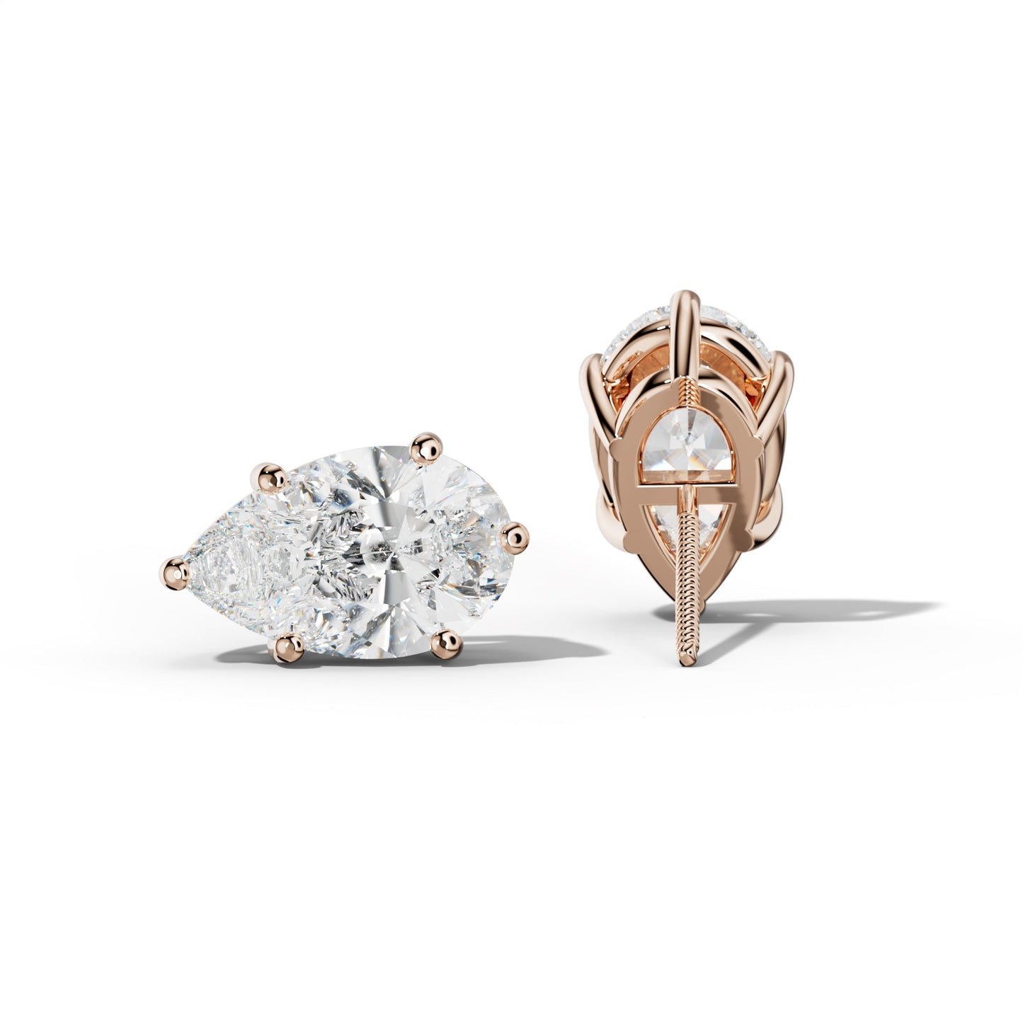 Pear Shape Diamond Stud Earrings With Classic Six Prongs - 1/2 - Platinum 950