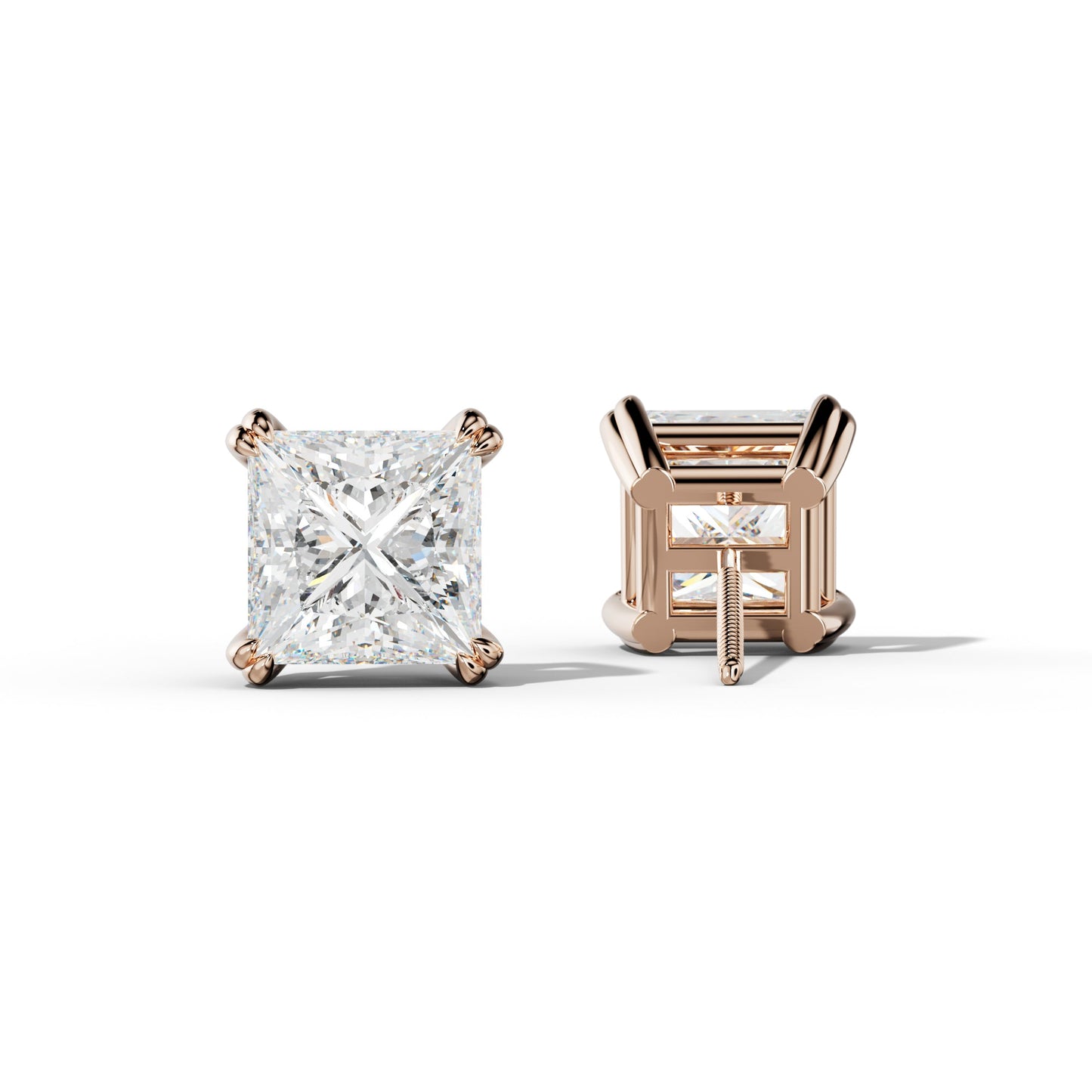 Princess Cut Diamond Stud Earrings With Claw Double Prongs - 1/2 - Platinum 950