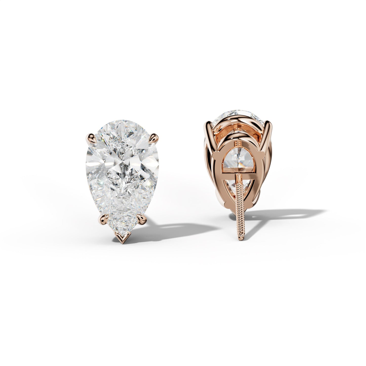 Pear Shape Diamond Stud Earrings With Four Claw And V Prongs - 1/2 - Platinum 950