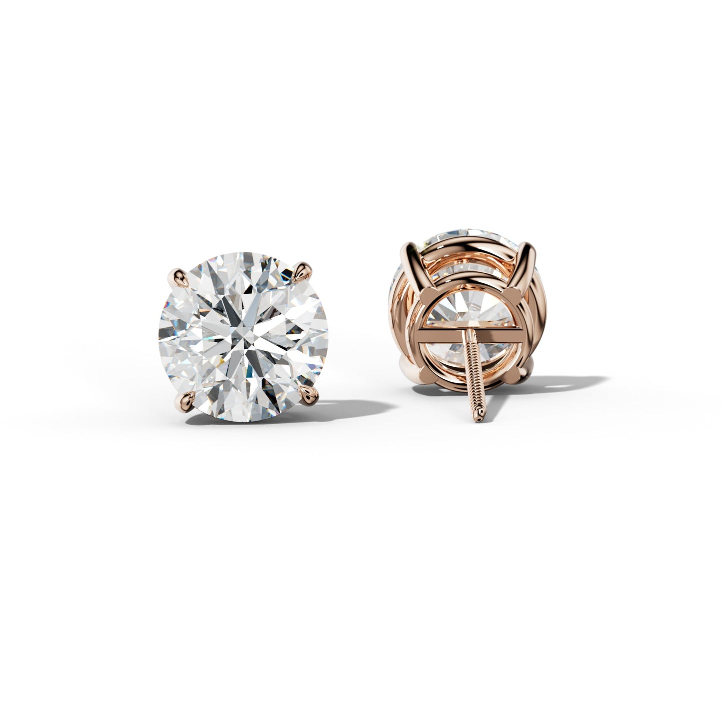Round Diamond Stud Earrings With Four Claw Prongs - 3/4 - 14K White Gold