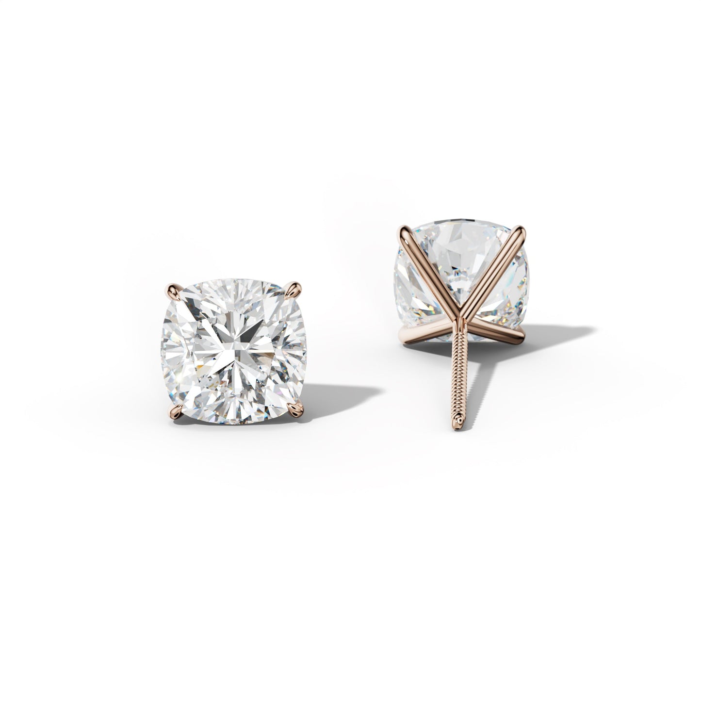 Cushion Diamond Stud Earrings With Four Prong Martini Settings - 1/2 - Platinum 950