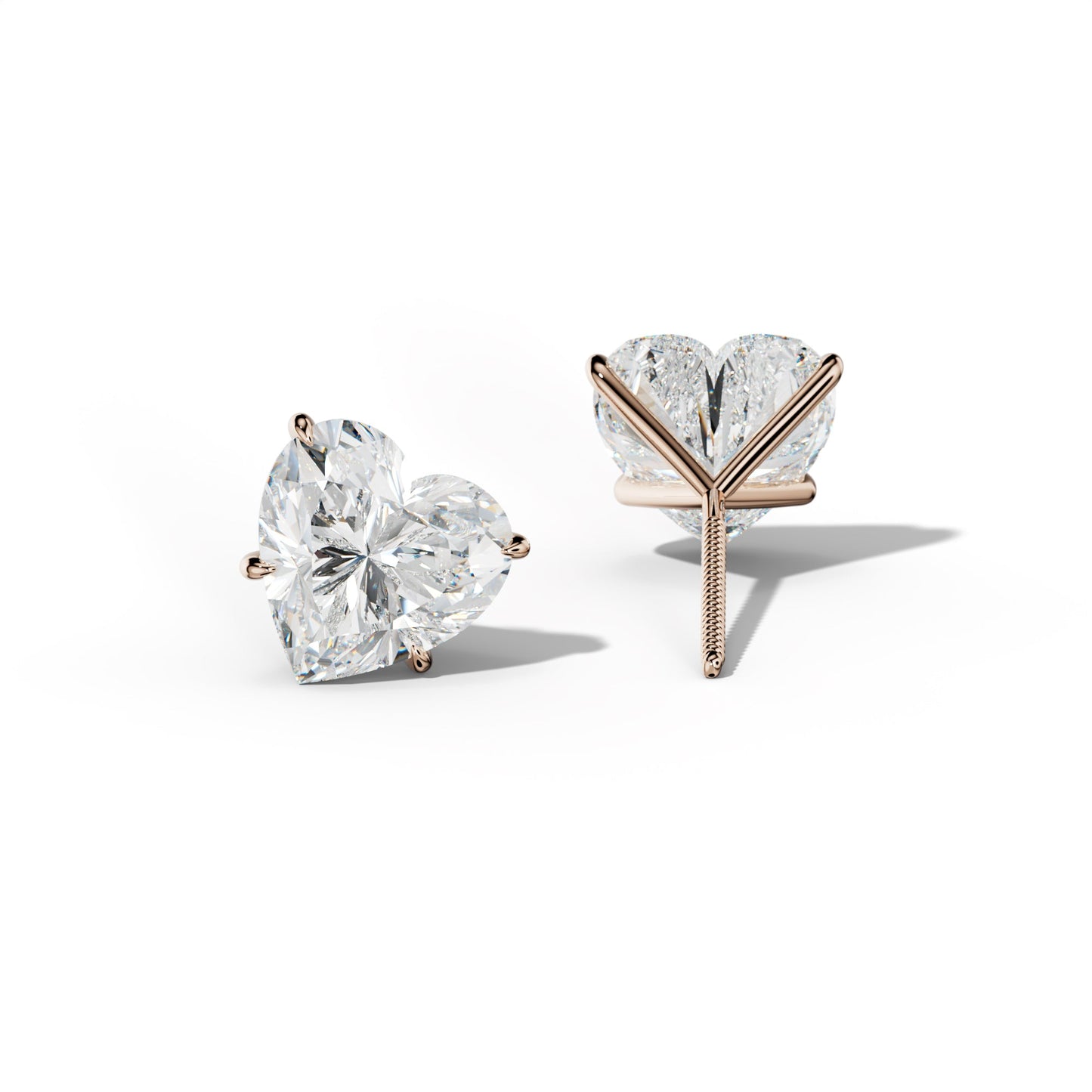Heart Diamond Stud Earrings With Four Prong Martini Settings - 1/2 - Platinum 950