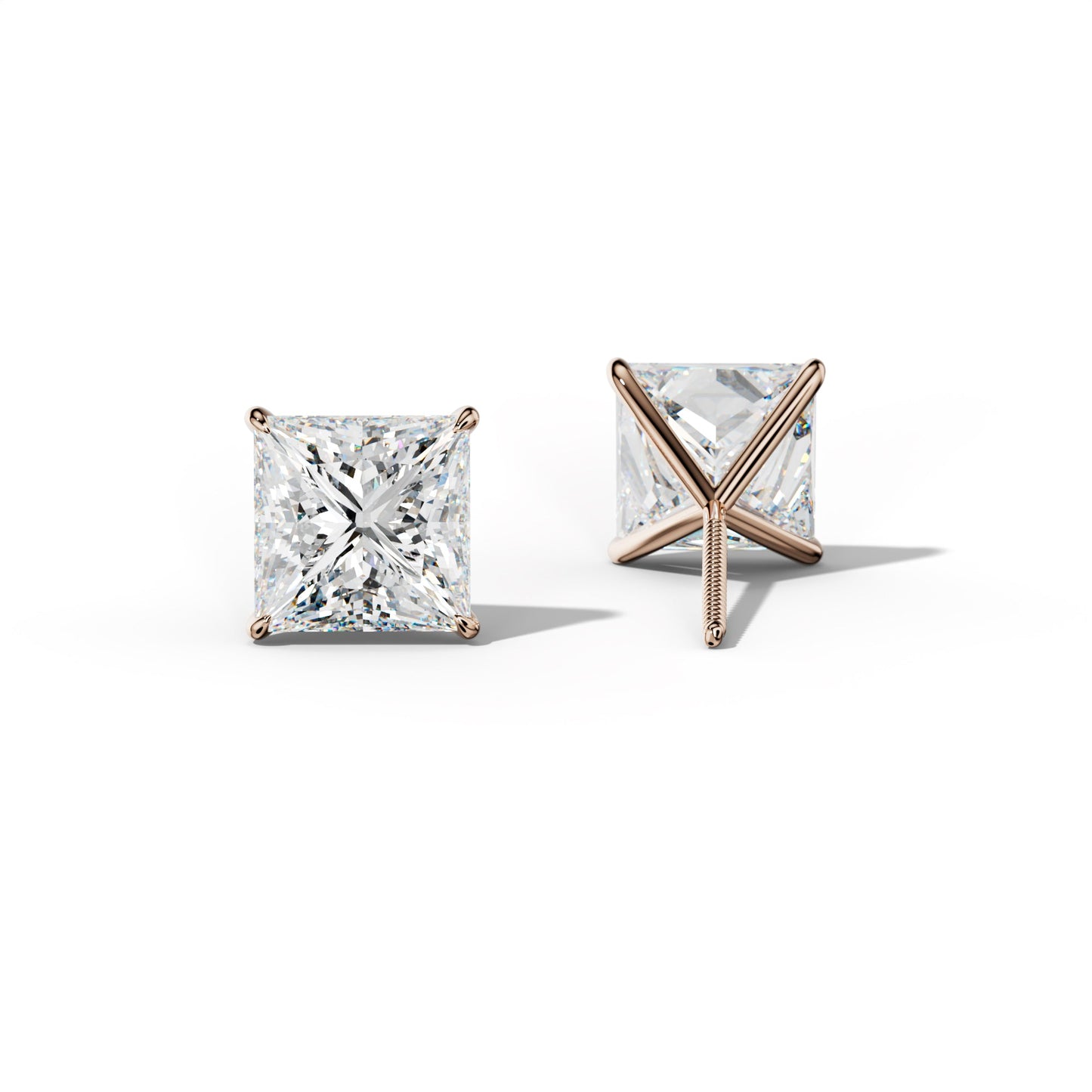 Princess Cut Diamond Stud Earrings With Four Prong Martini Settings - 1/2 - Platinum 950