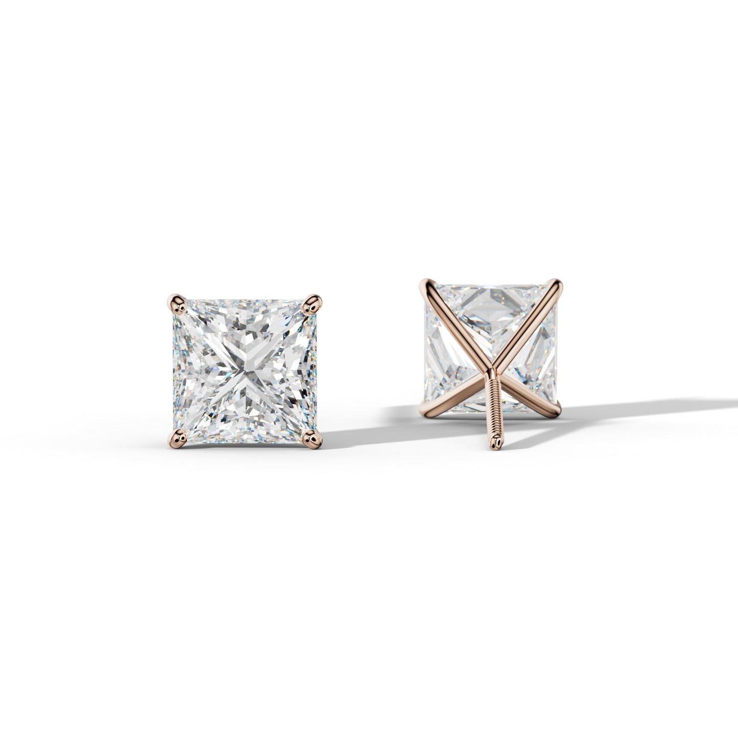 Princess Cut Diamond Stud Earrings With Four Classic Prong Martini Settings - 1/2 - Platinum 950