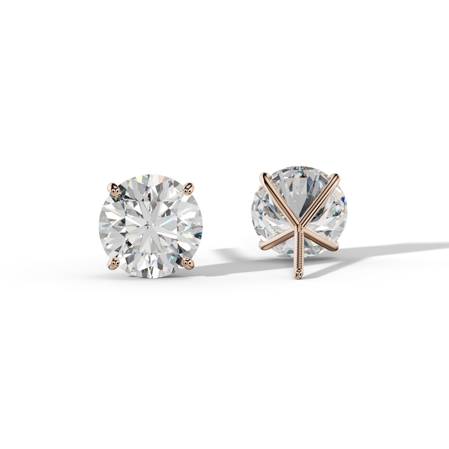 Round Diamond Stud Earrings With Four Classic Prong Martini Settings - 3/4 - 14K White Gold