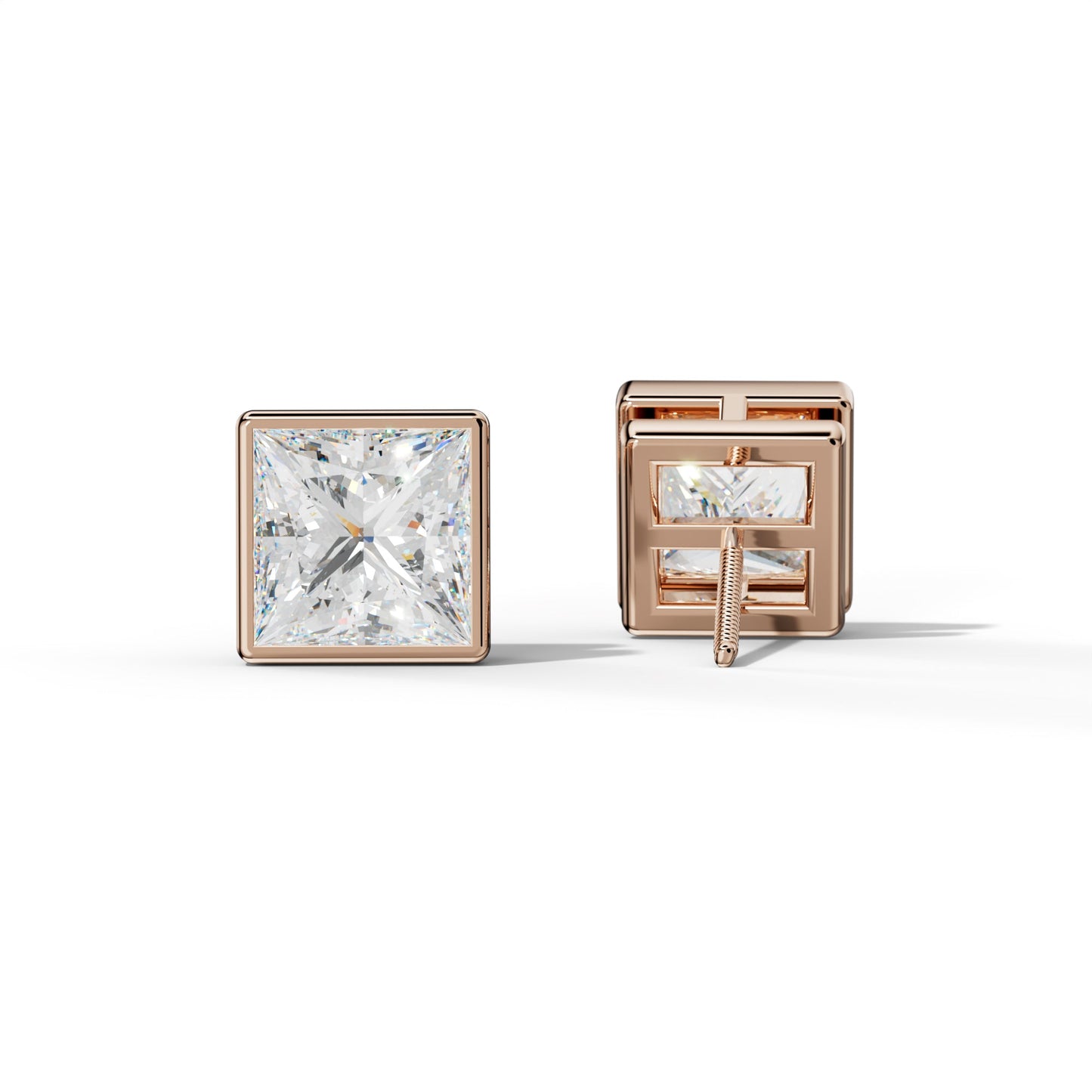 Princess Cut Diamond Stud Earrings With Bezel Setting - 1/2 - Platinum 950