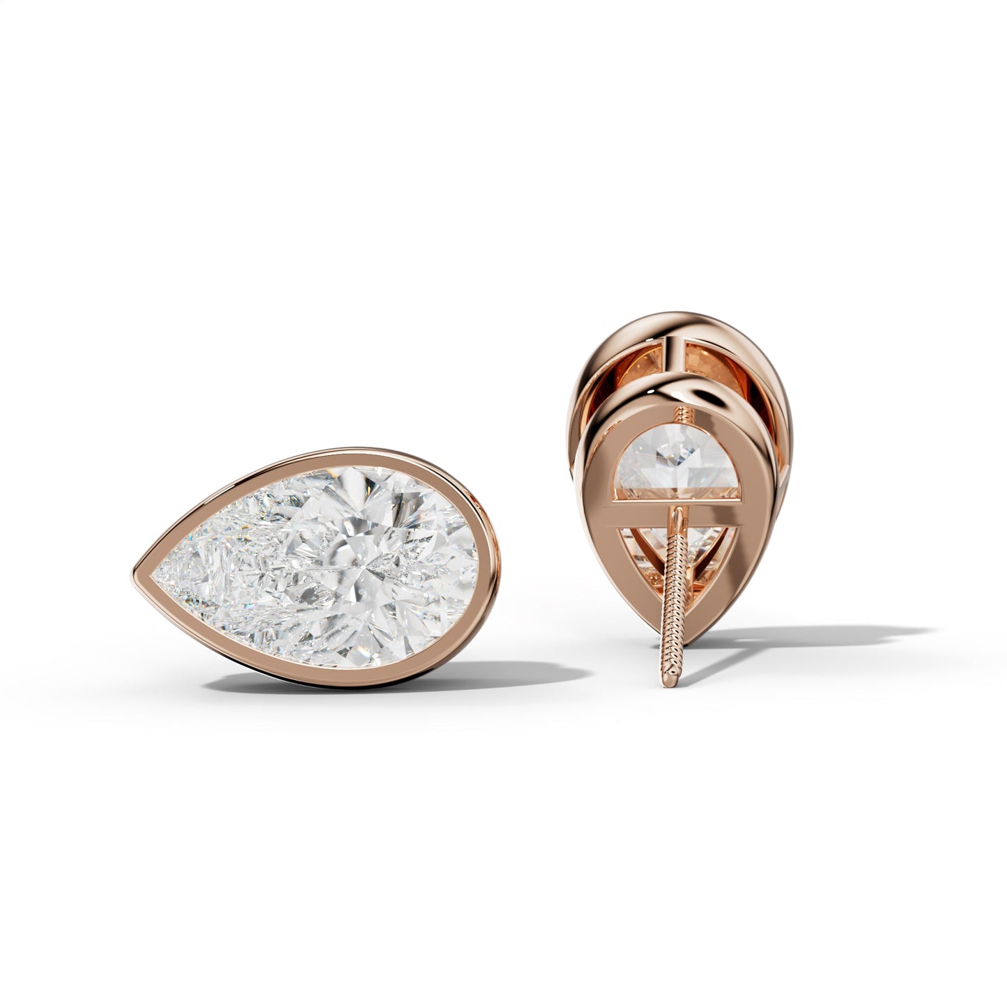 Pear Shape Diamond Stud Earrings With Bezel Setting - 1/2 - Platinum 950
