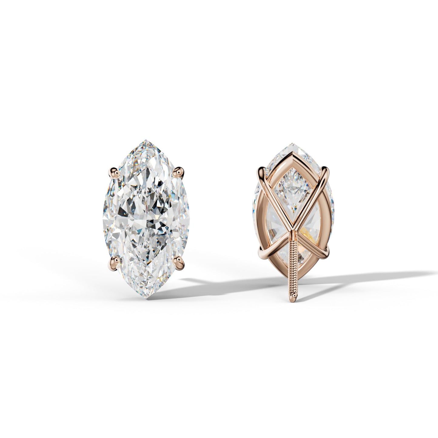Marquise Diamond Stud Earrings With Four Classic Prong Martini Settings - 1/2 - Platinum 950
