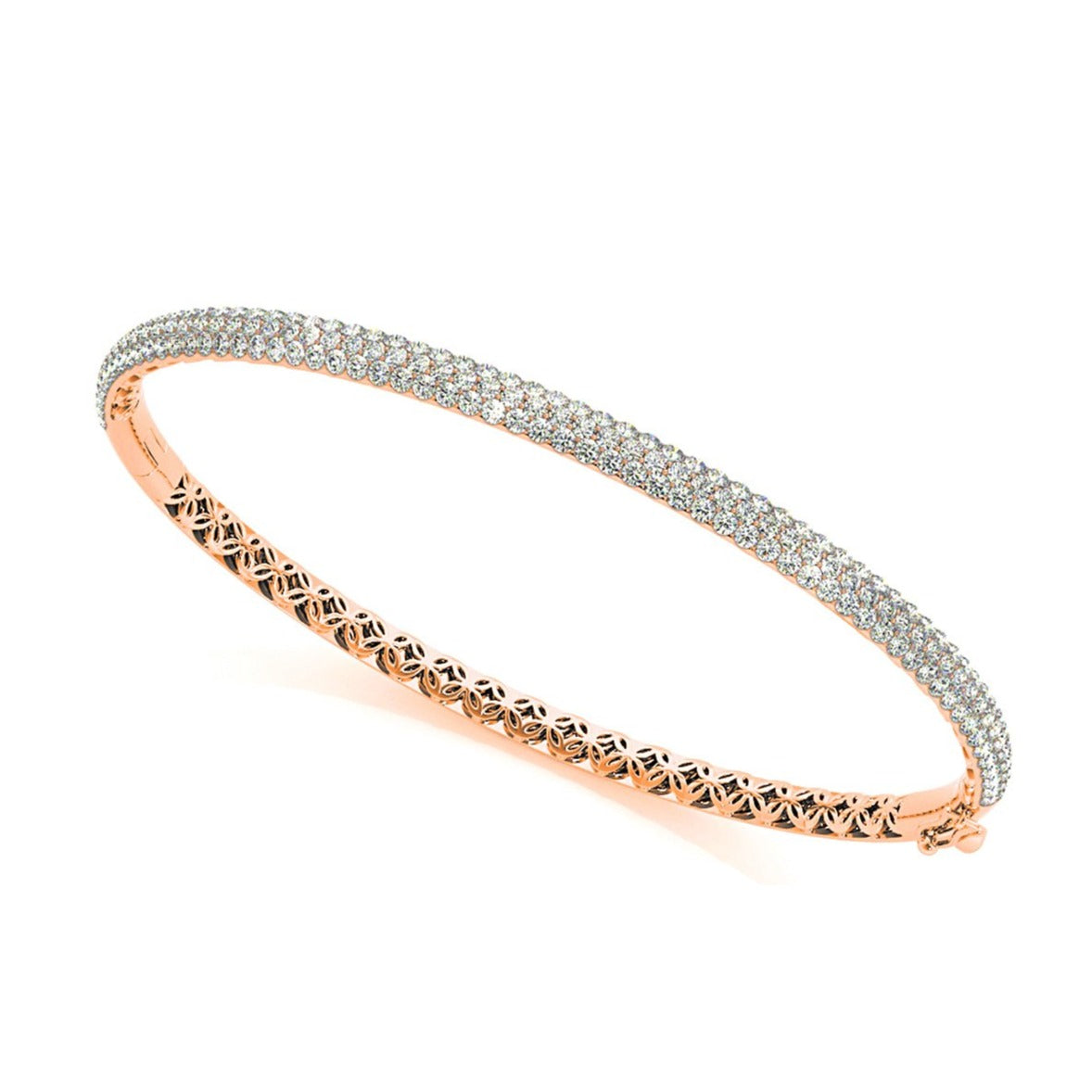 Three Row 2.63 ctw Round Diamond Bracelet Pave Set - 18K Rose Gold