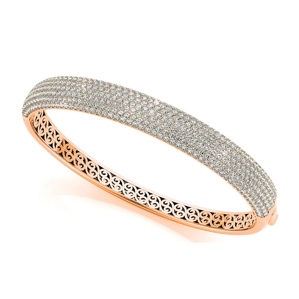 6.75 ctw Multi Row Diamond Pave Set Bangle Bracelet - 18K Rose Gold