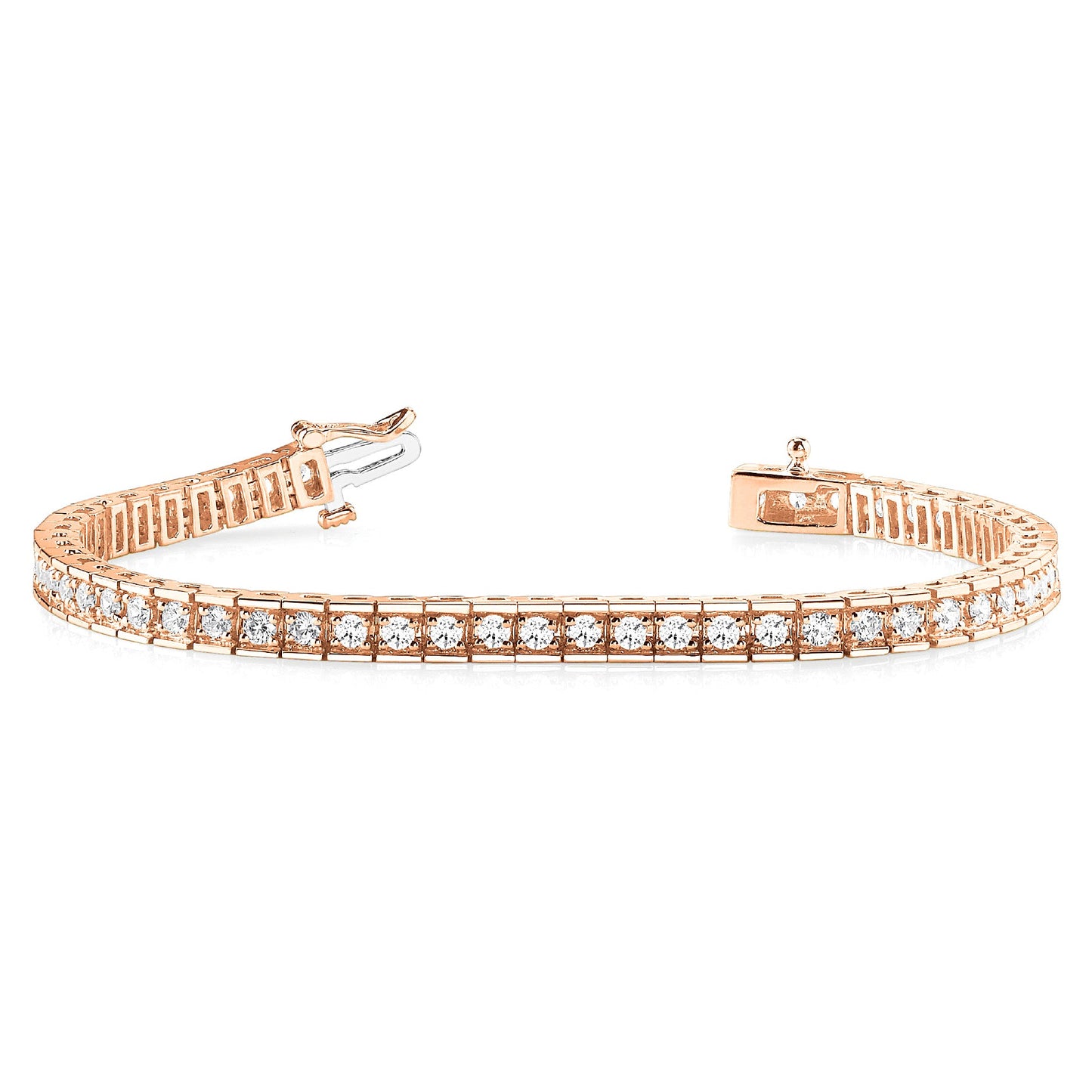 2.25 ctw Round Diamond Tennis Bracelet Four Prong Set In Channel - 18K Rose Gold