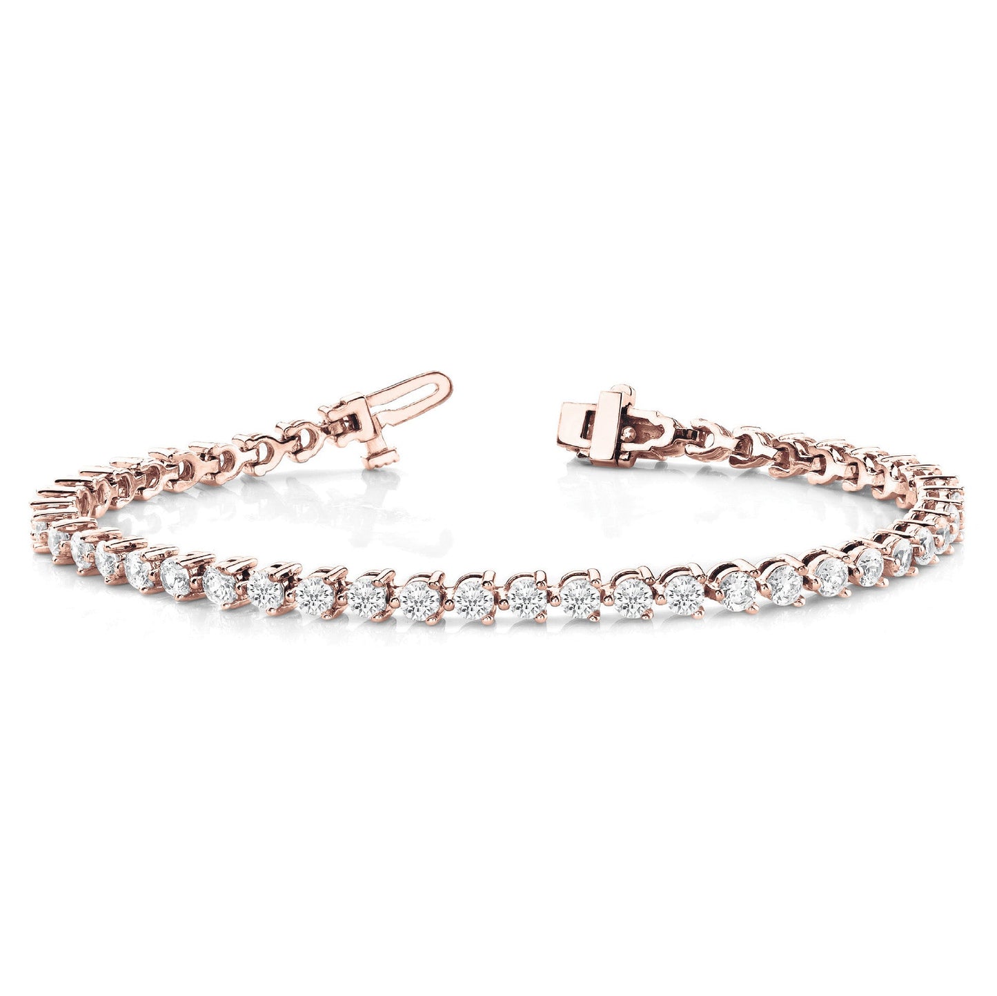 Three Prong Classic Diamond Tennis Bracelet - 14K Rose Gold - 10 Carat Total Weight