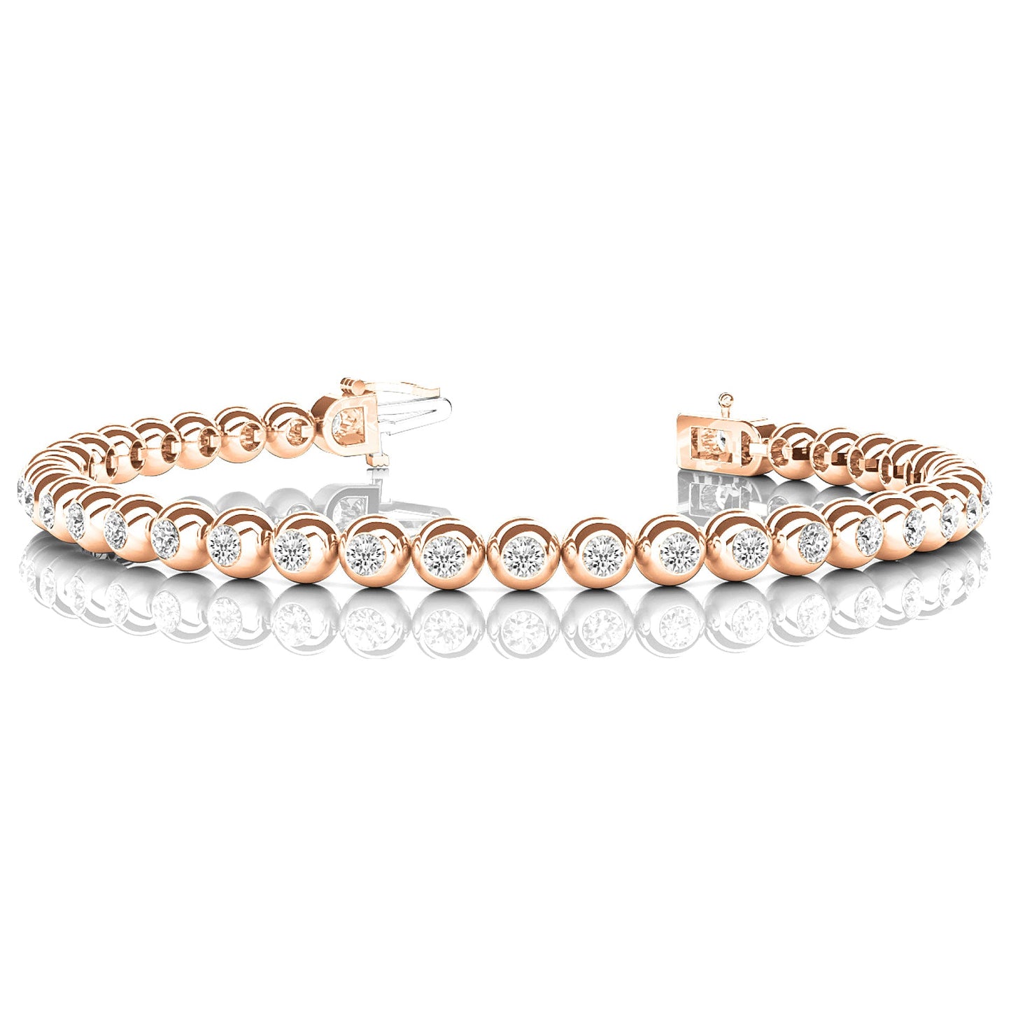 3.00 ctw Round Diamond Bezel Set Tennis Bracelet - 18K Rose Gold