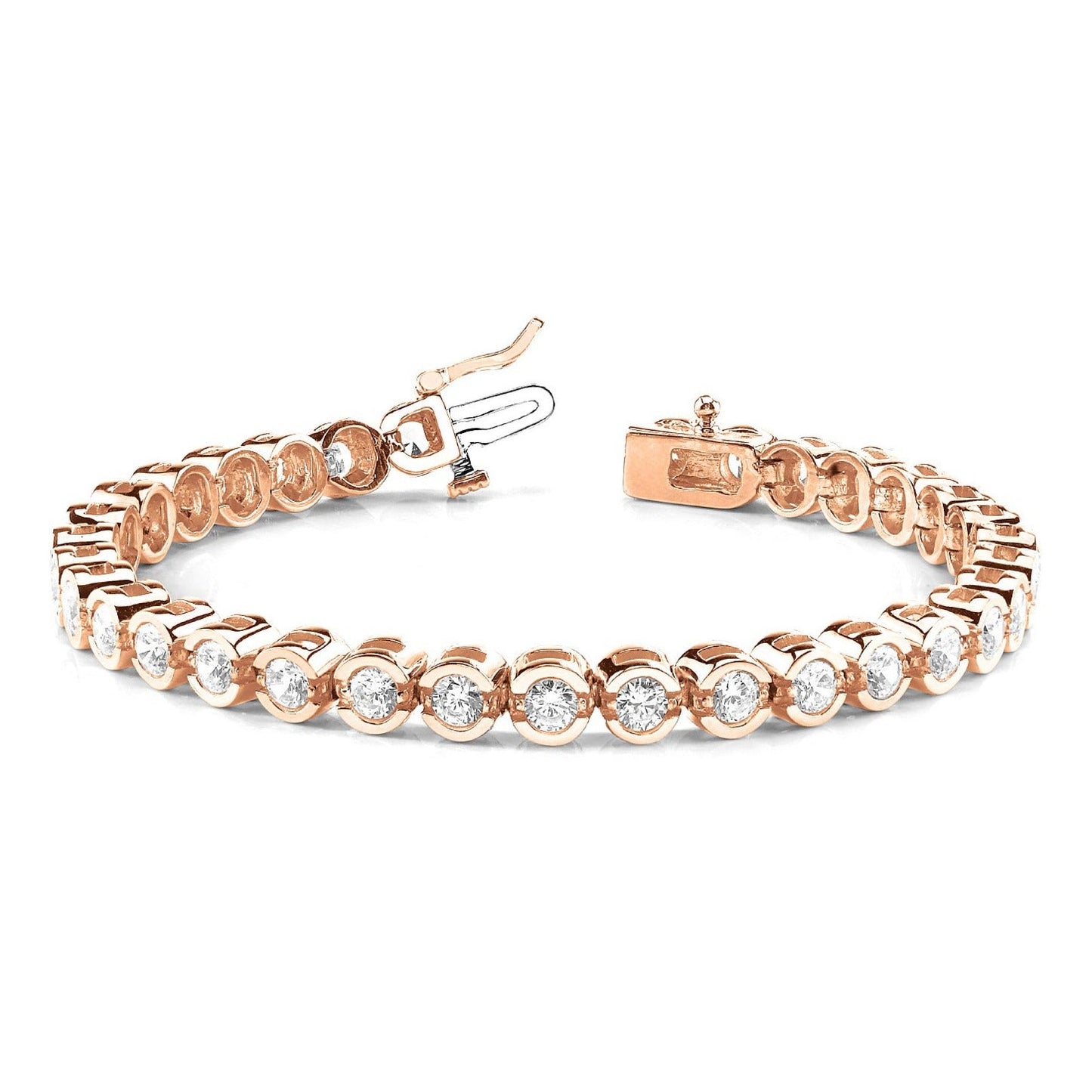 5.00 ctw Round Diamond Open Bezel Channel Set Tennis Bracelet - 18K Rose Gold - E-F Color VS1-VS2 Clarity