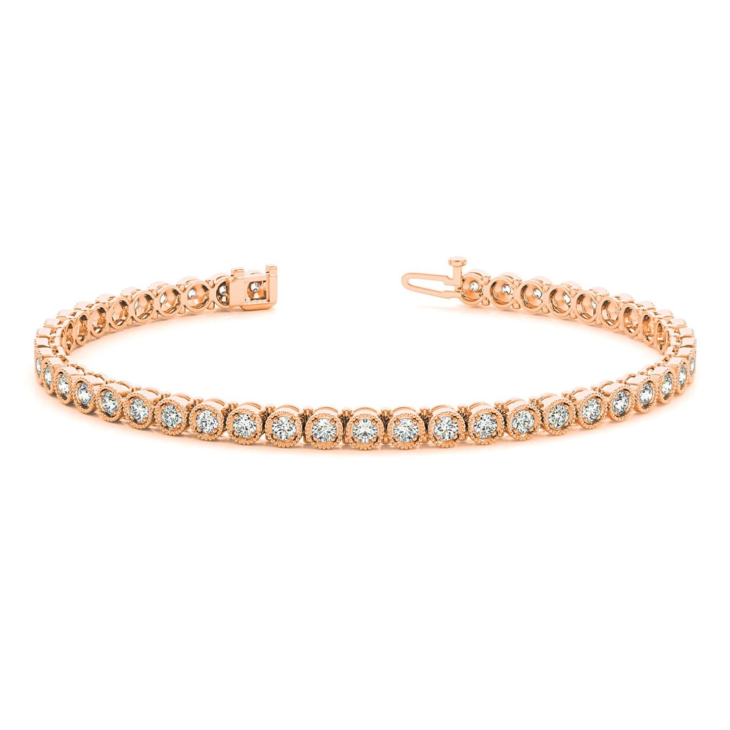 1.00 ctw Round Diamond Tennis Bracelet Milgrain - 18K Rose Gold