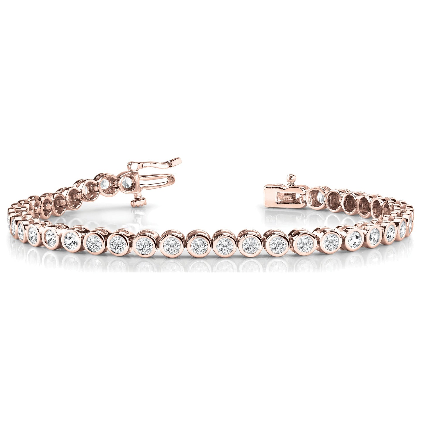 Bezel Set Round Diamond Tennis Bracelet - 14K Rose Gold - 8 Carat Total Weight