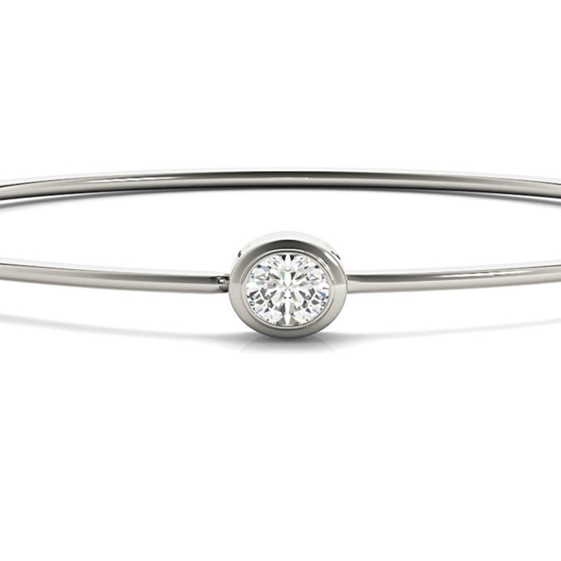 0.50 ct Center Oval Diamond Bangle Bracelet Bezel Set - 18K White Gold