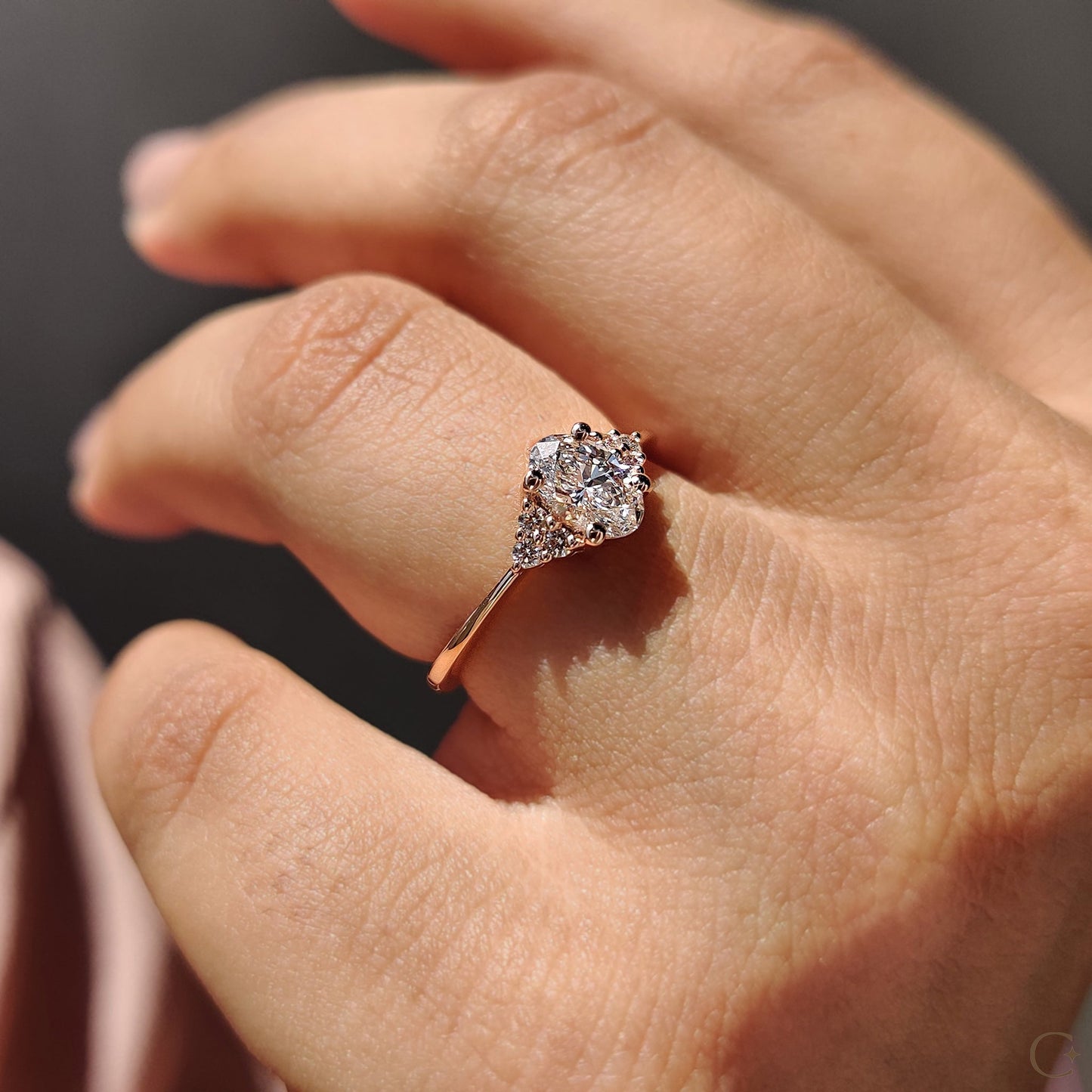 Oval Shaped Diamond Engagement Ring In Muse Style